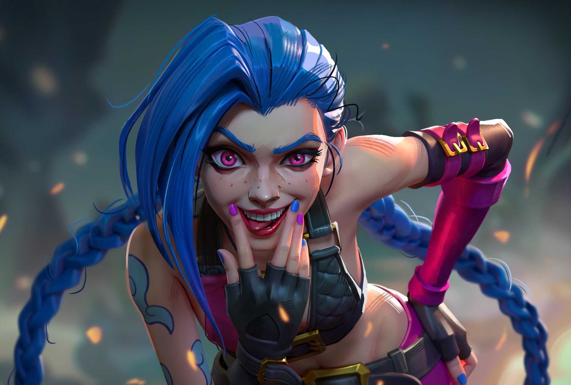 Скачать обои Art, League Of Legends, Jinx, Riot Games, раздел игры в  разрешении 1920x1293