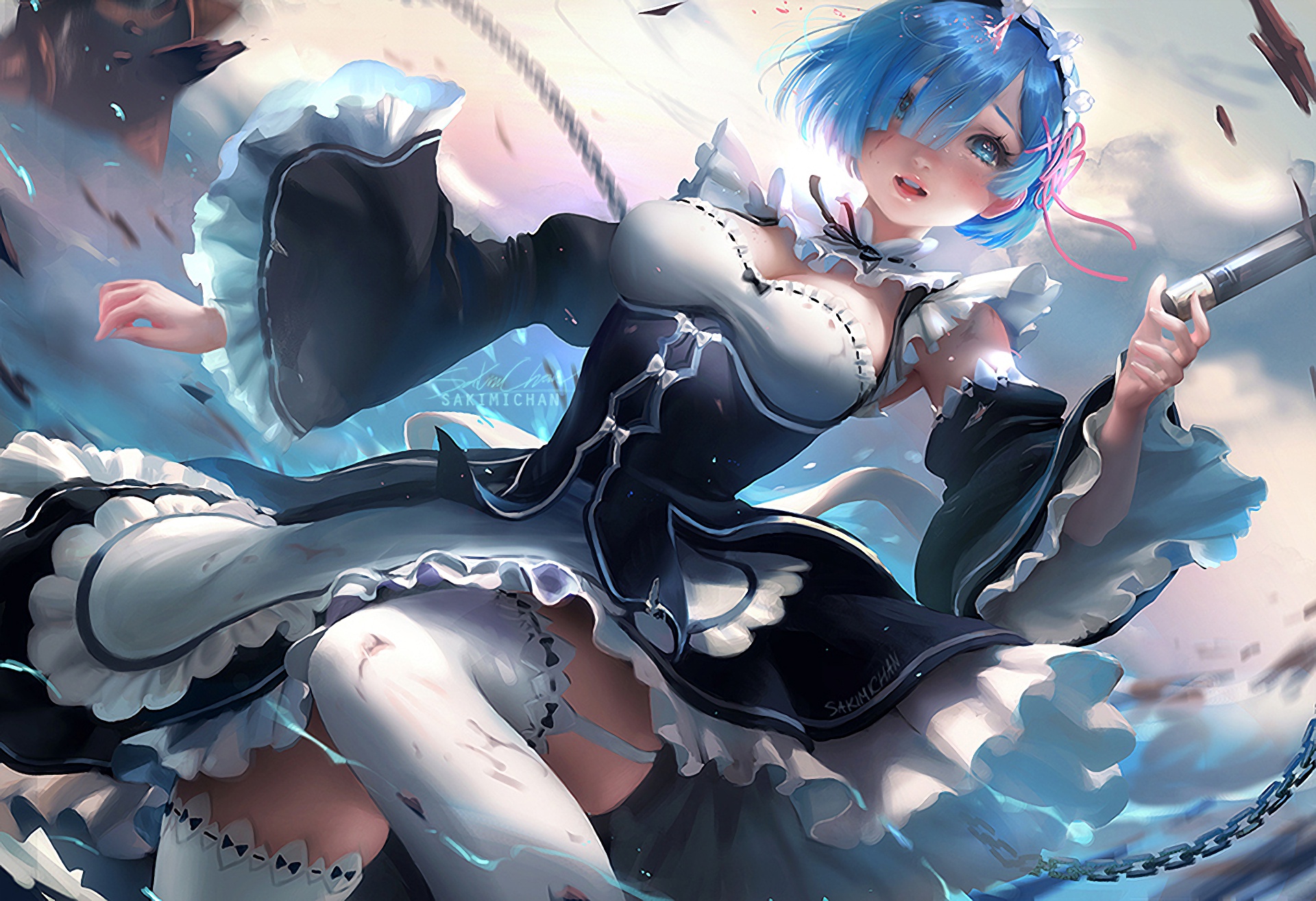 Скачать обои девушка, anime, art, sakimichan, rem, re zero kara hajimeru  isekai seikatsu, раздел прочее в разрешении 1920x1314