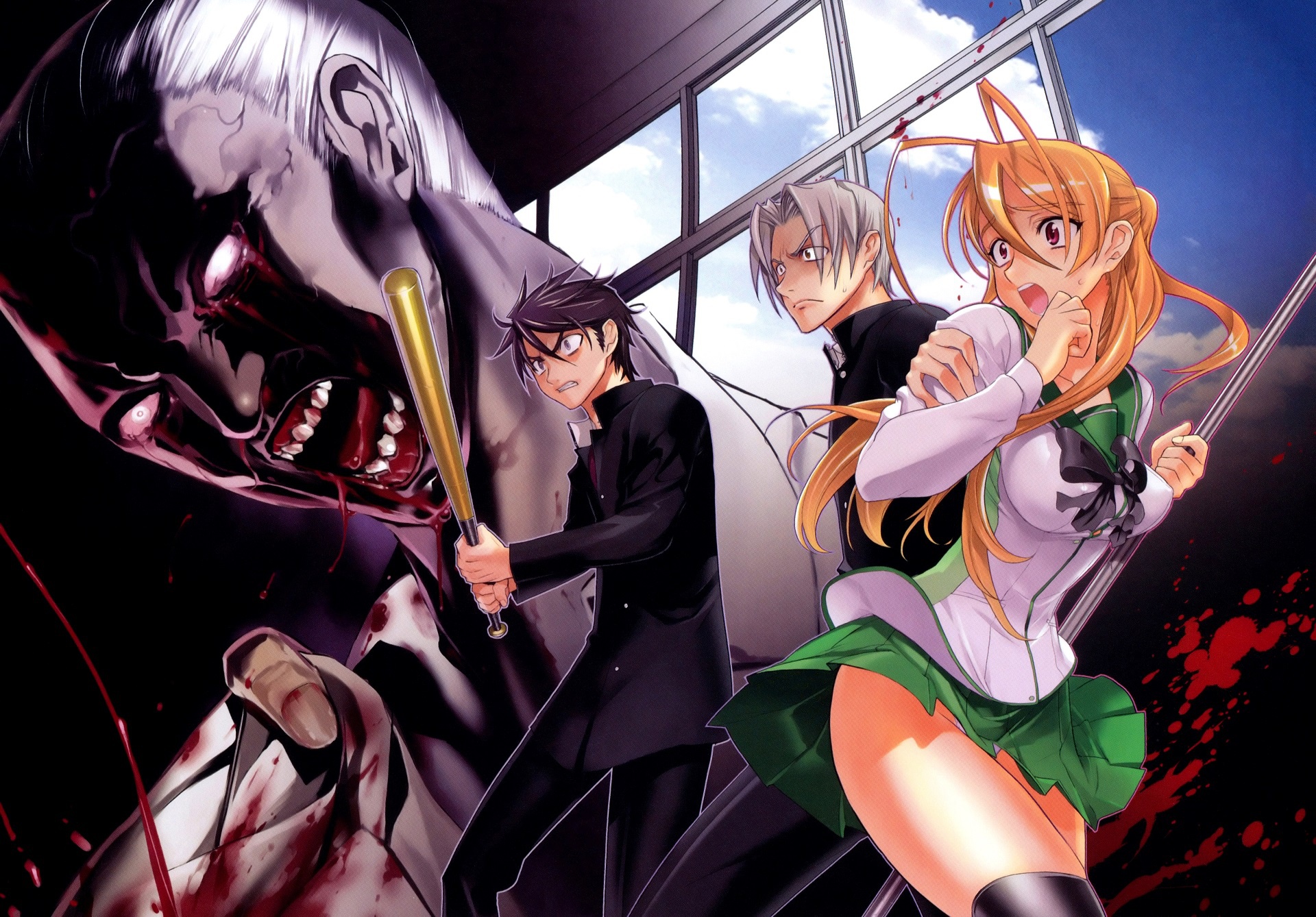 Обои аниме, арт, зомби, школьники, highschool of the dead на телефон и  рабочий стол, раздел сэйнэн, разрешение 1920x1338 - скачать