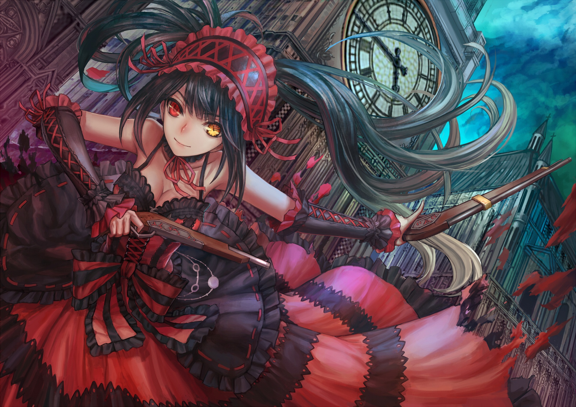 Обои девушка, оружие, дух, платье, anime, art, date a live, tokisaki kurumi  на телефон и рабочий стол, раздел прочее, разрешение 1920x1356 - скачать