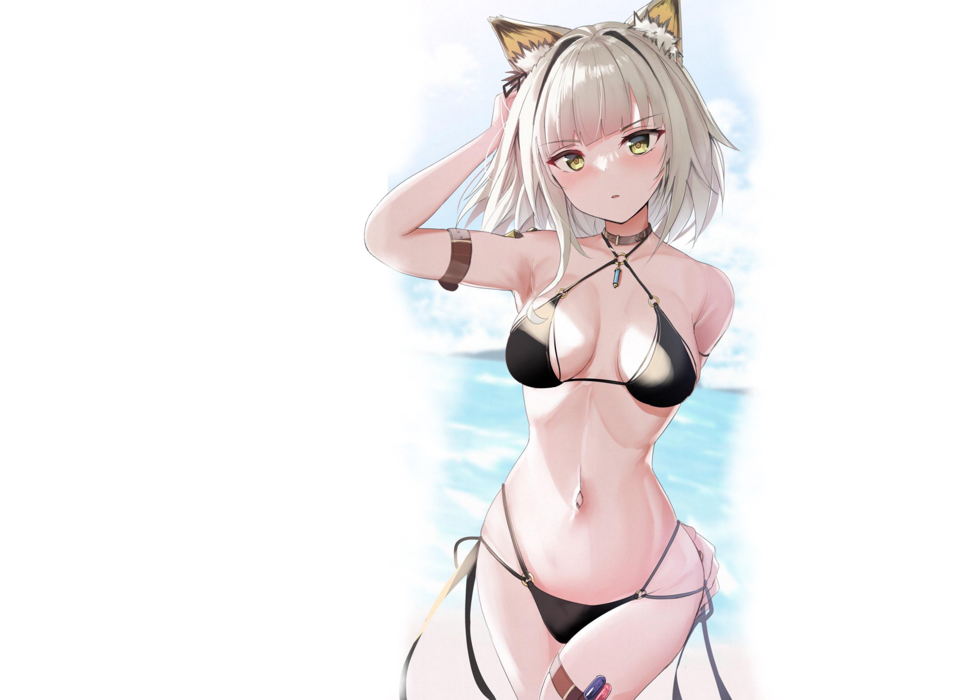 Скачать обои sexy, anime, cat, pretty, bikini, Kitty, Neko, black bikini,  раздел сэйнэн в разрешении 1920x1408