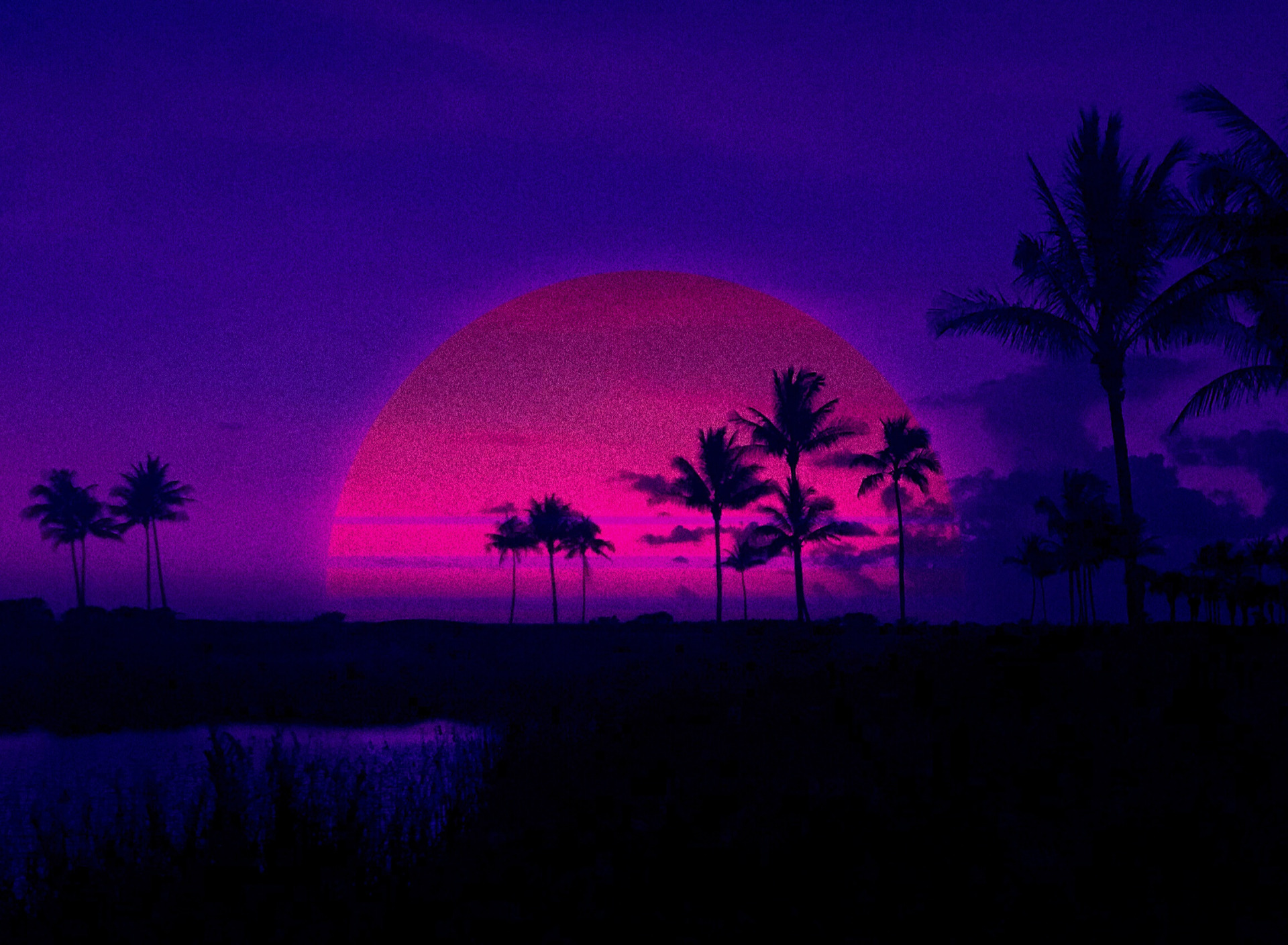 Неоновый закат. Ретровейв пальмы Майами. Хотлайн Майами пальмы. Пляж Майами синтвейв.