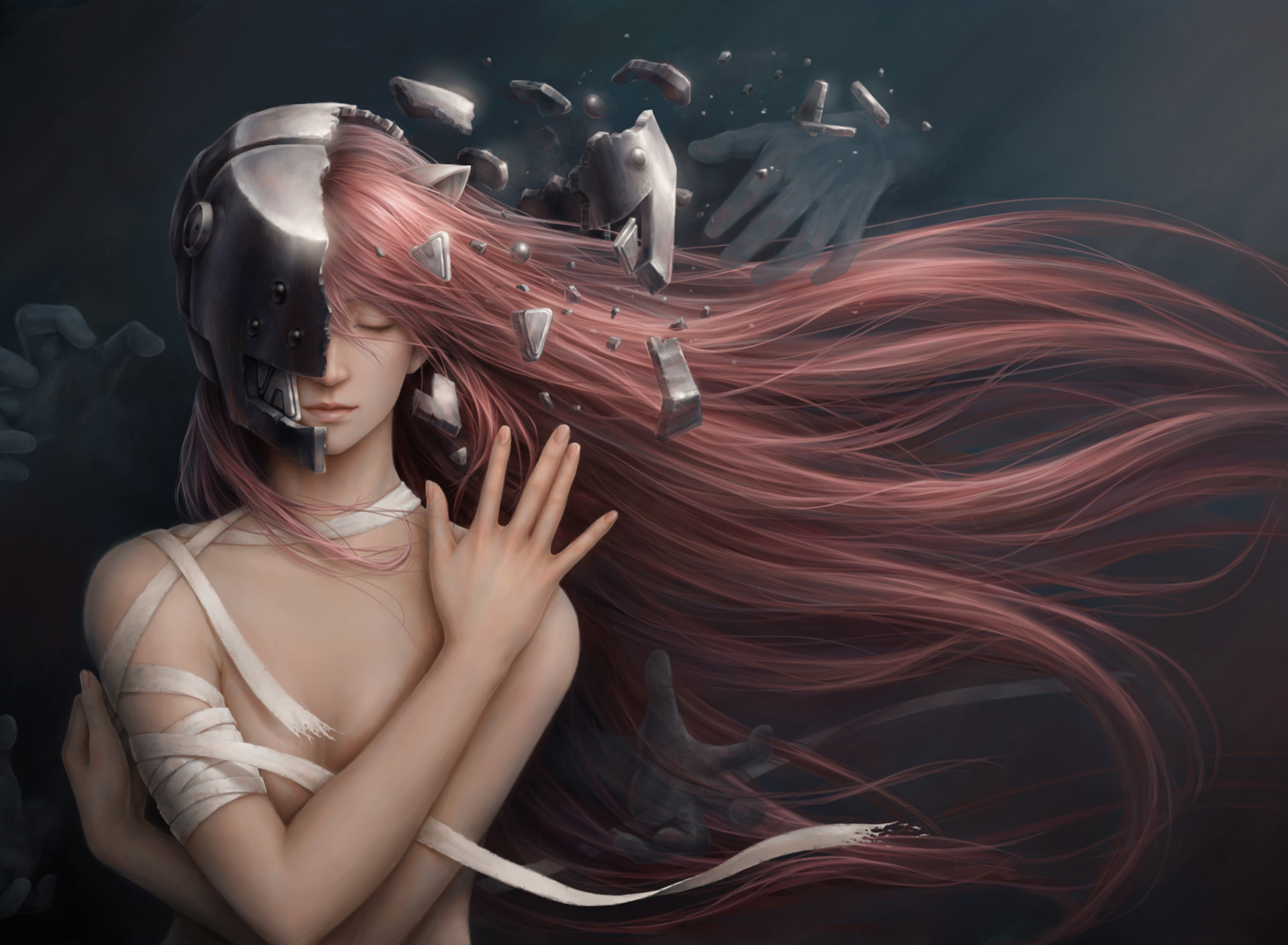 Скачать обои девушка, аниме, Эльфийская песнь, Elfen Lied, art, Lucy,  красные волосы, Jason Peng, раздел сэйнэн в разрешении 1920x1408