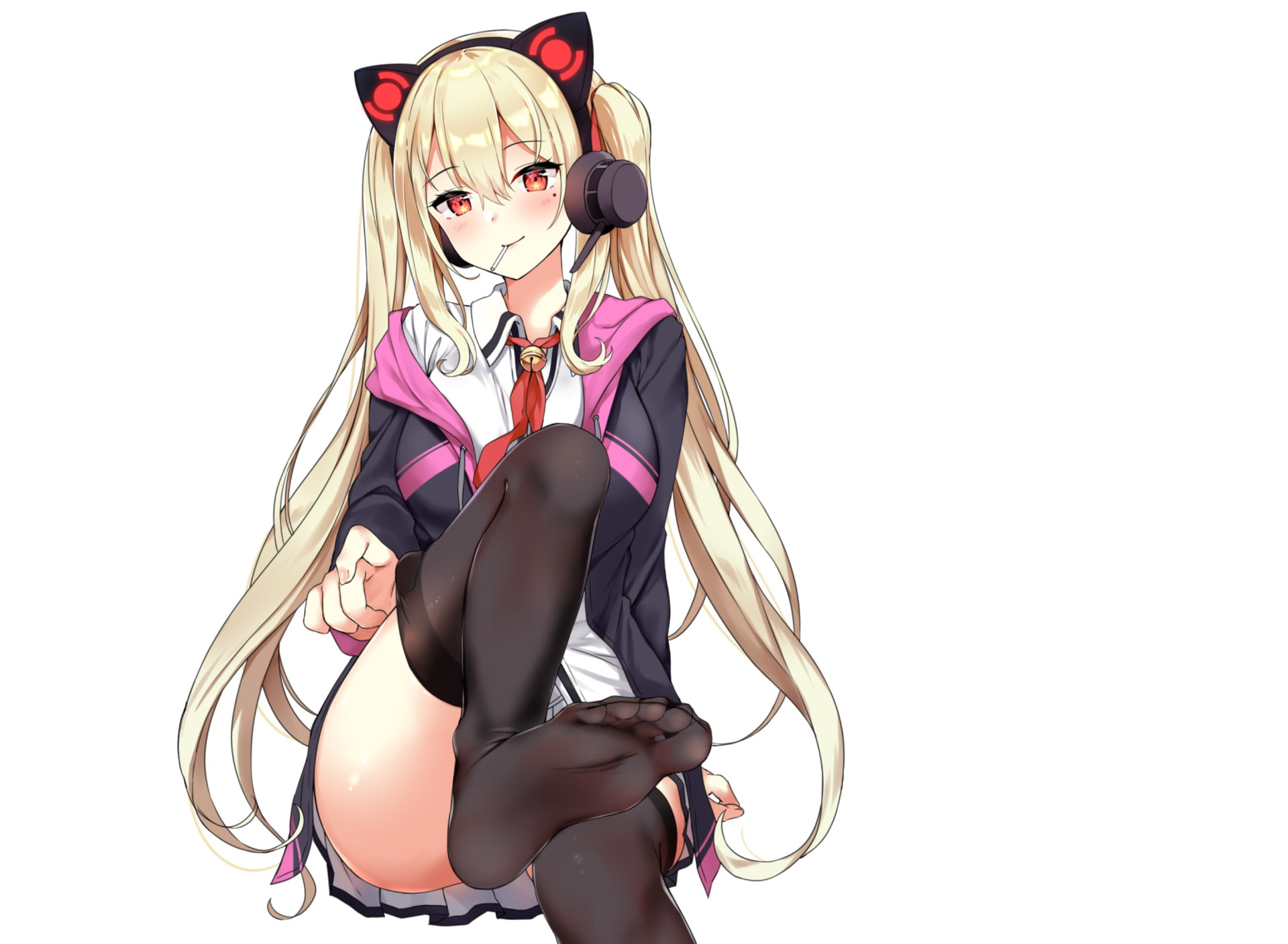 Скачать обои girl, sexy, Anime, girls, headphones, stocking, feet, tights,  раздел сёнэн в разрешении 1920x1408