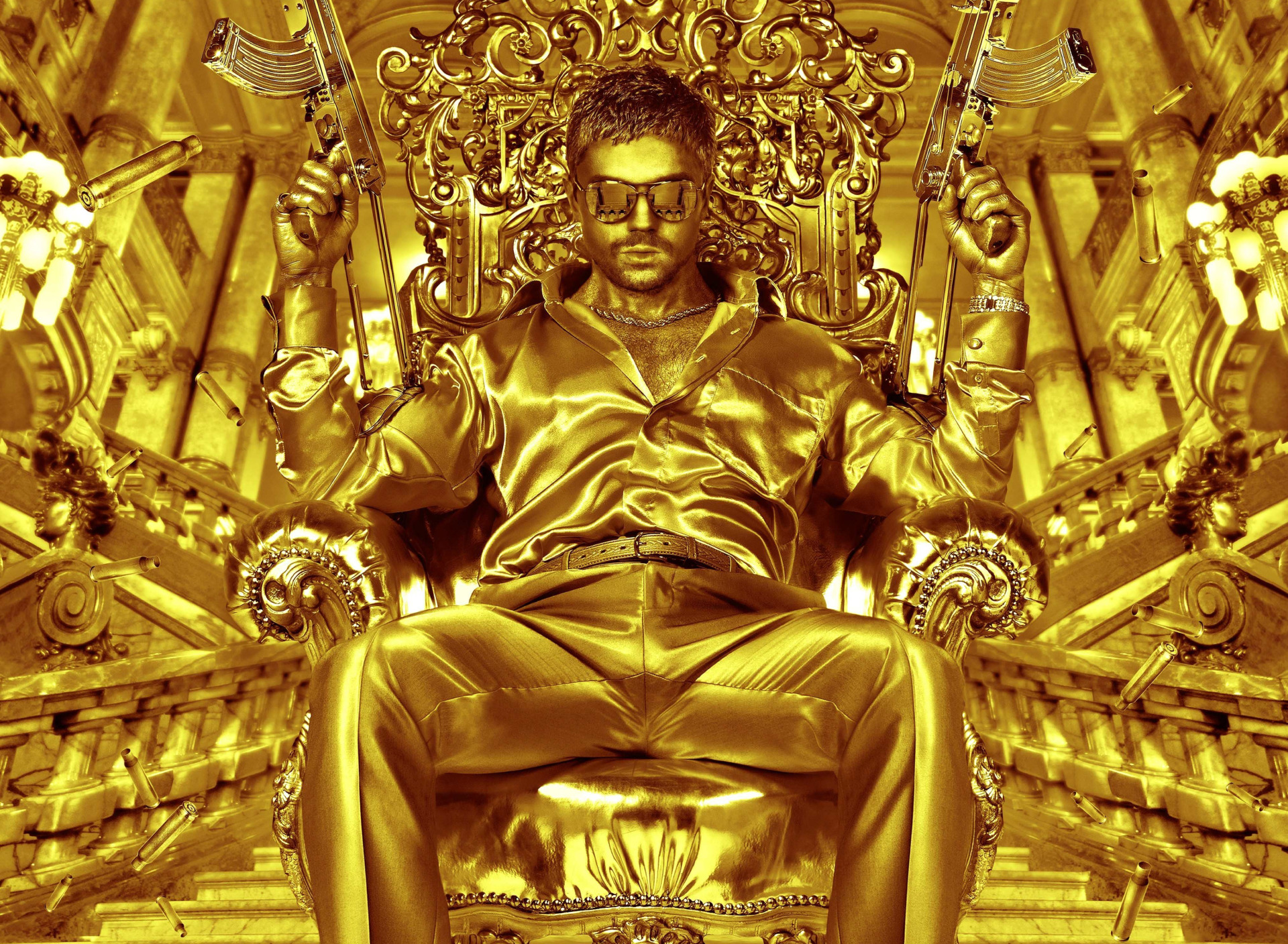 Почему нельзя золото мужчинам. Человек из золота. Человек на троне. Король в золоте. Человек на троне в золоте.