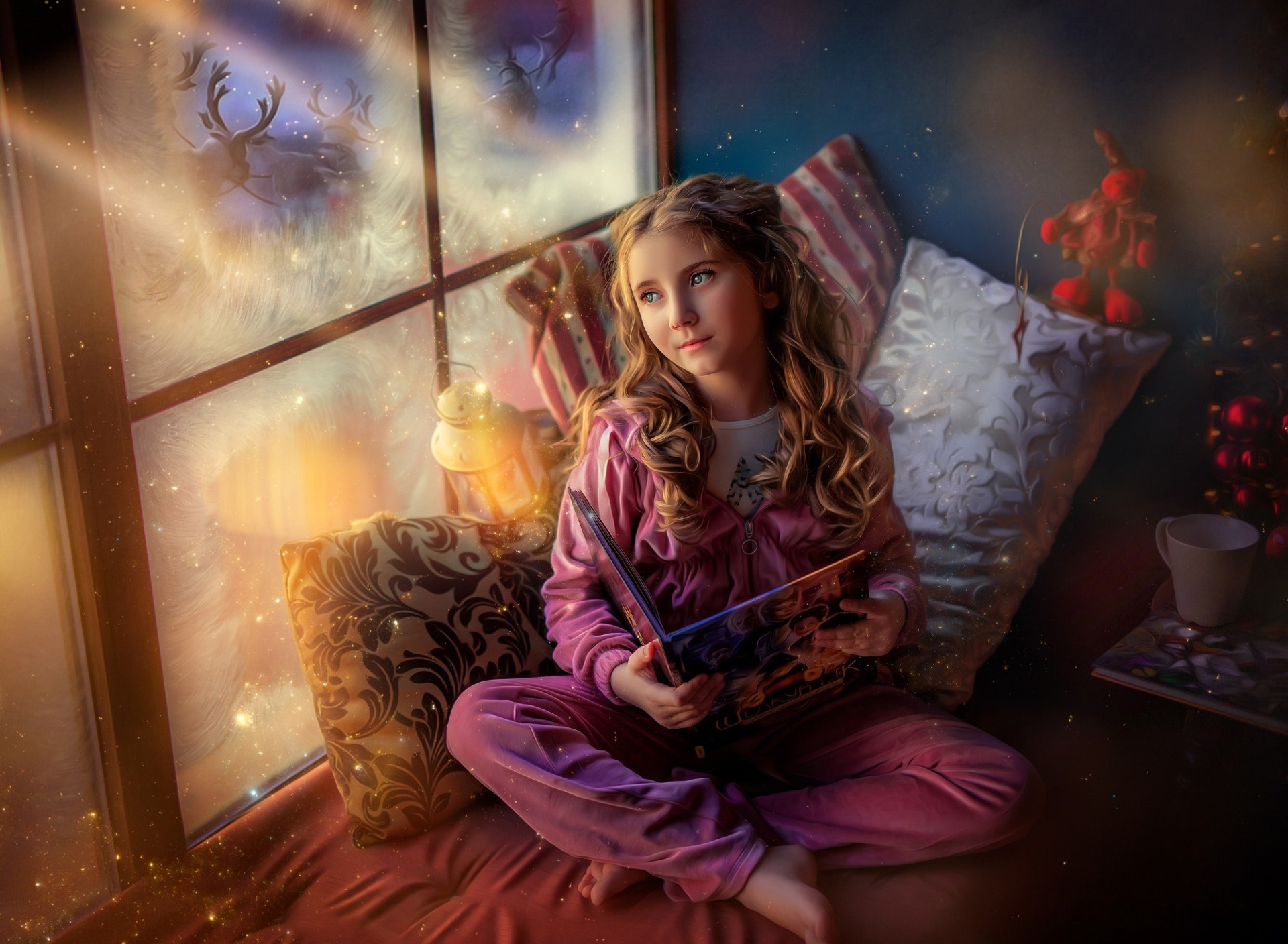 Волшебство. Сказочная девочка. Девушка волшебство. Девушка с книгой фэнтези. Чтение зимним вечером