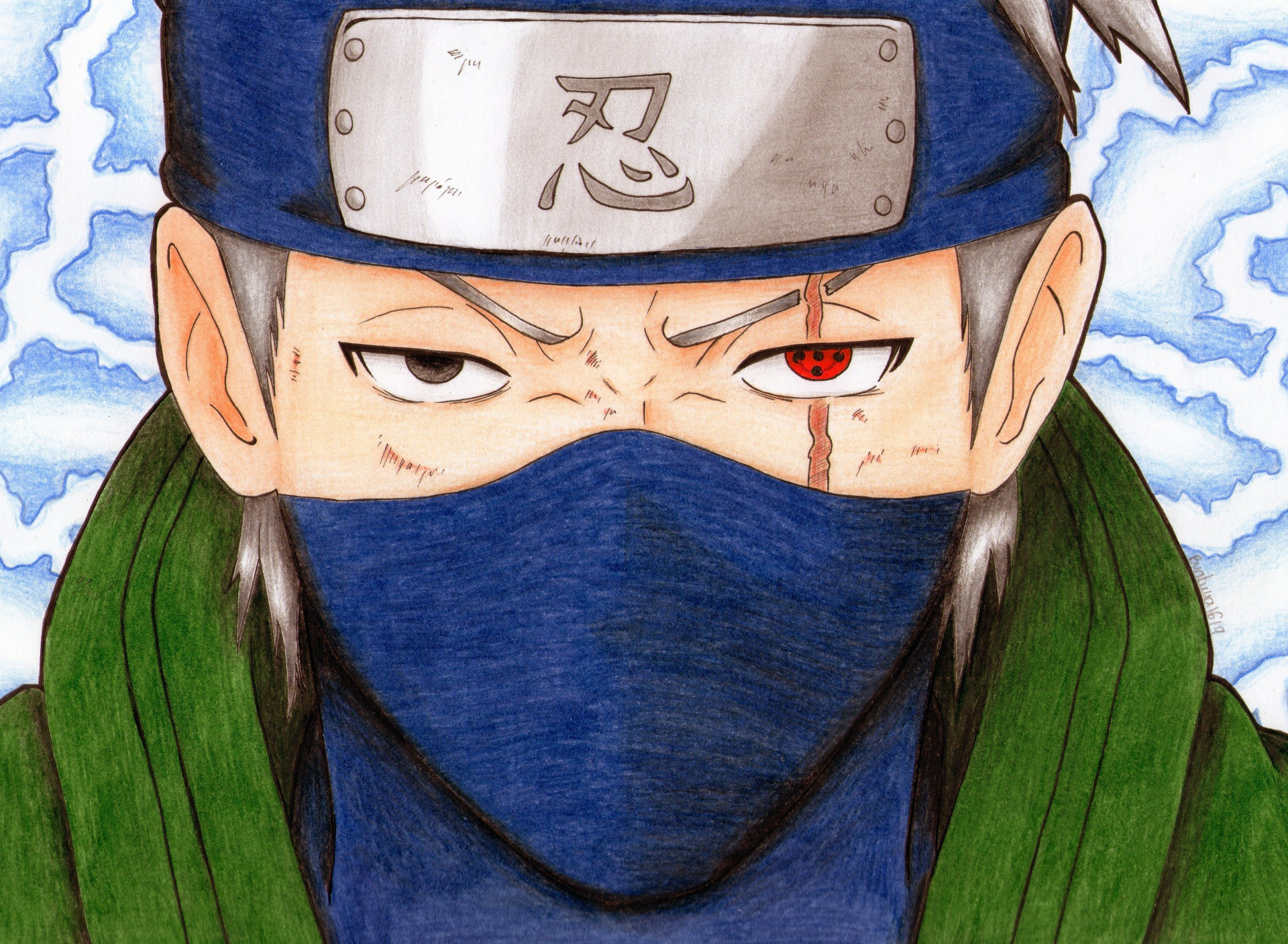 Скачать обои naruto, art, sharingan, Kakashi Hatake, раздел прочее в  разрешении 1920x1408