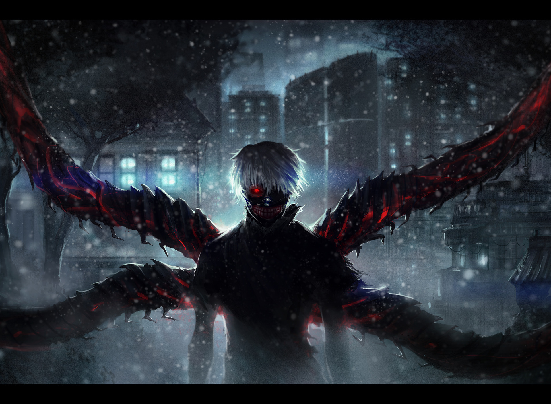 Скачать обои ночь, тьма, аниме, арт, парень, белые волосы, Tokyo Ghoul, Ken  Kaneki, раздел сэйнэн в разрешении 1920x1408