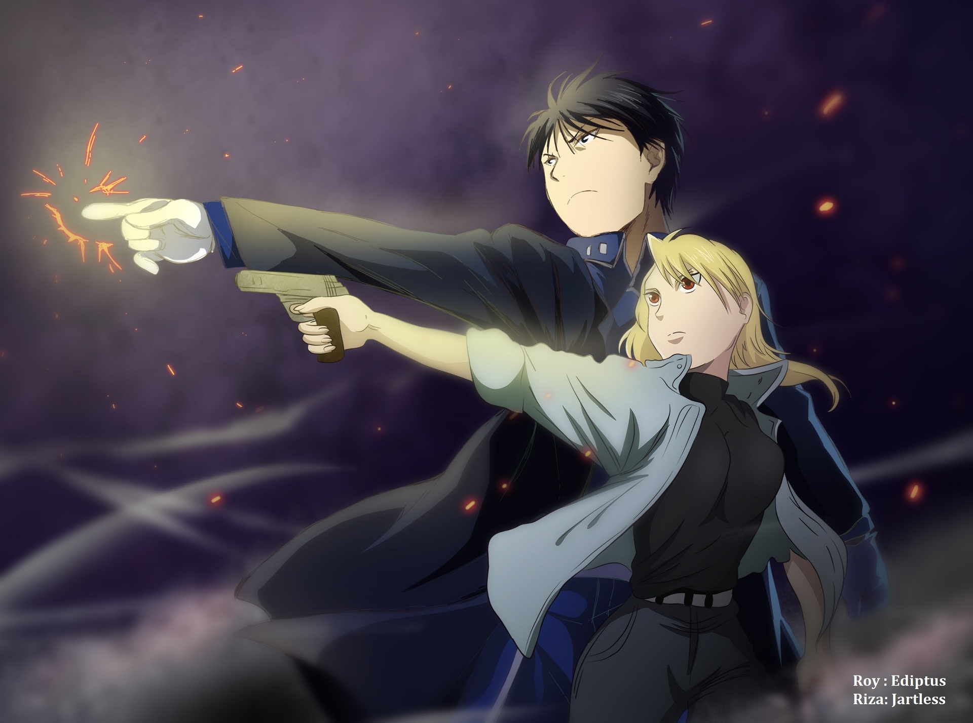 Обои Стальной Алхимик, Fullmetal Alchemist, Riza Hawkeye, Roy Mustang на  телефон и рабочий стол, раздел сёнэн, разрешение 1920x1428 - скачать