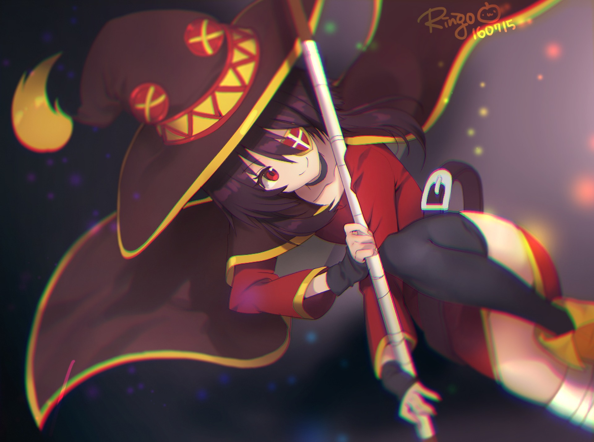 Скачать обои девушка, маг, anime, art, Kono Subarashii Sekai ni Shukufuku  wo, Megumin, раздел прочее в разрешении 1920x1428