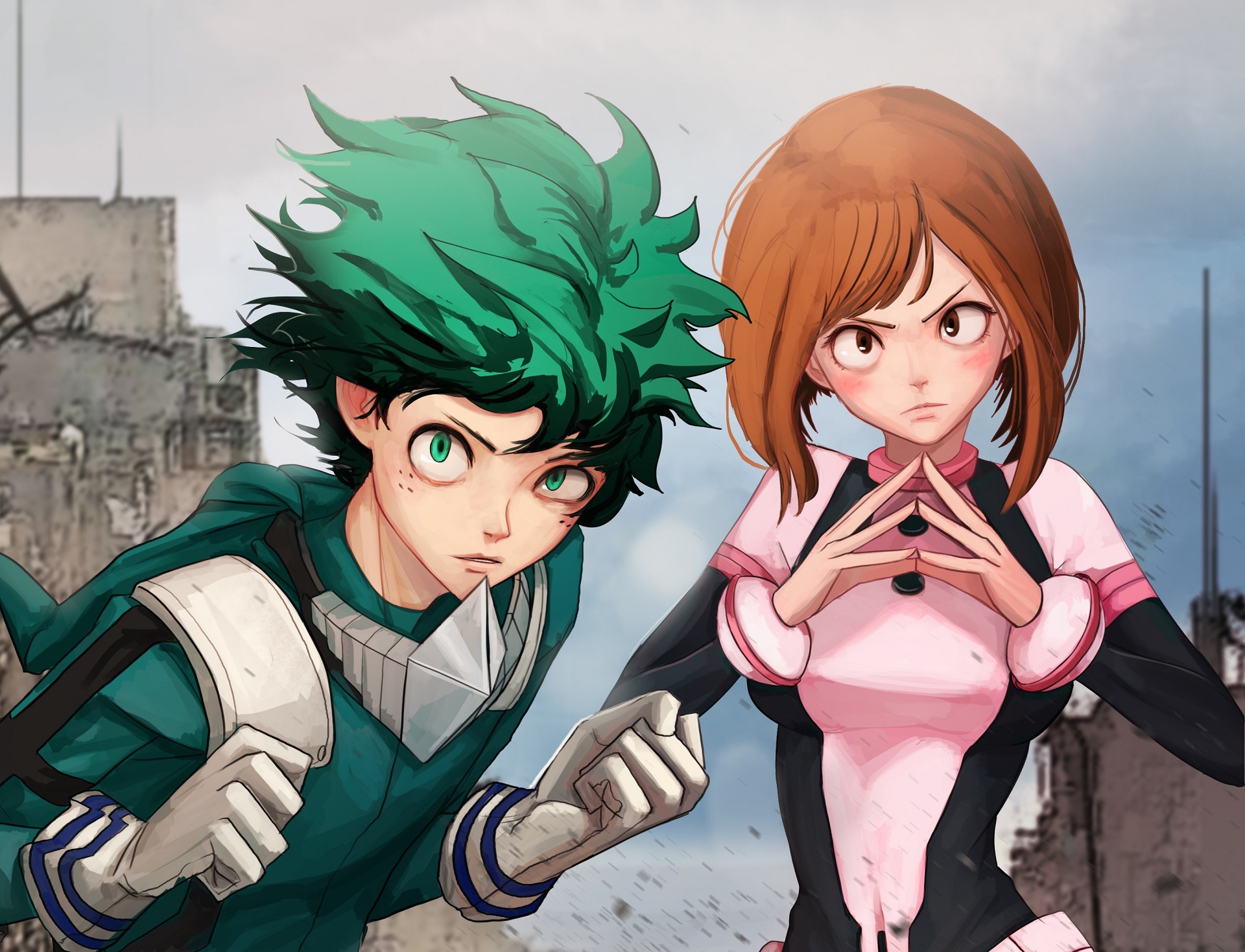 Скачать обои Fanart, Boku no Hero Academia, Pixiv, My Hero Academia, Uraraka  Ochako, Fanart From Pixiv, Midoriya Izuku, раздел сёнэн в разрешении  1920x1468