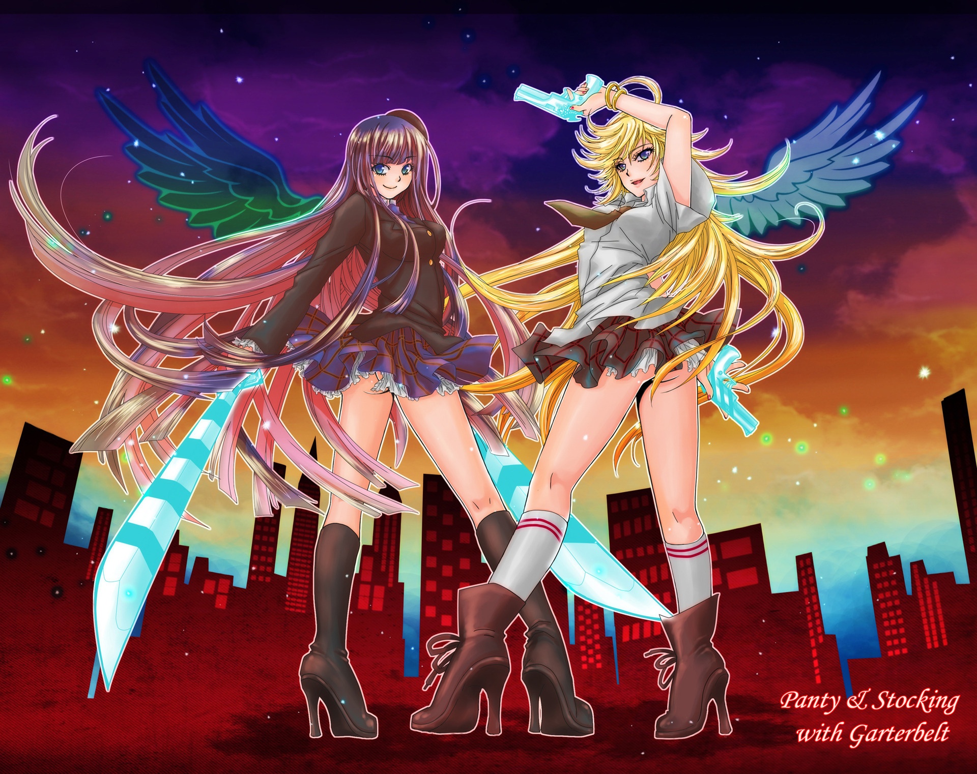 Скачать обои panty & stocking with garterbelt, Стокинг, панти, раздел аниме  в разрешении 1920x1522