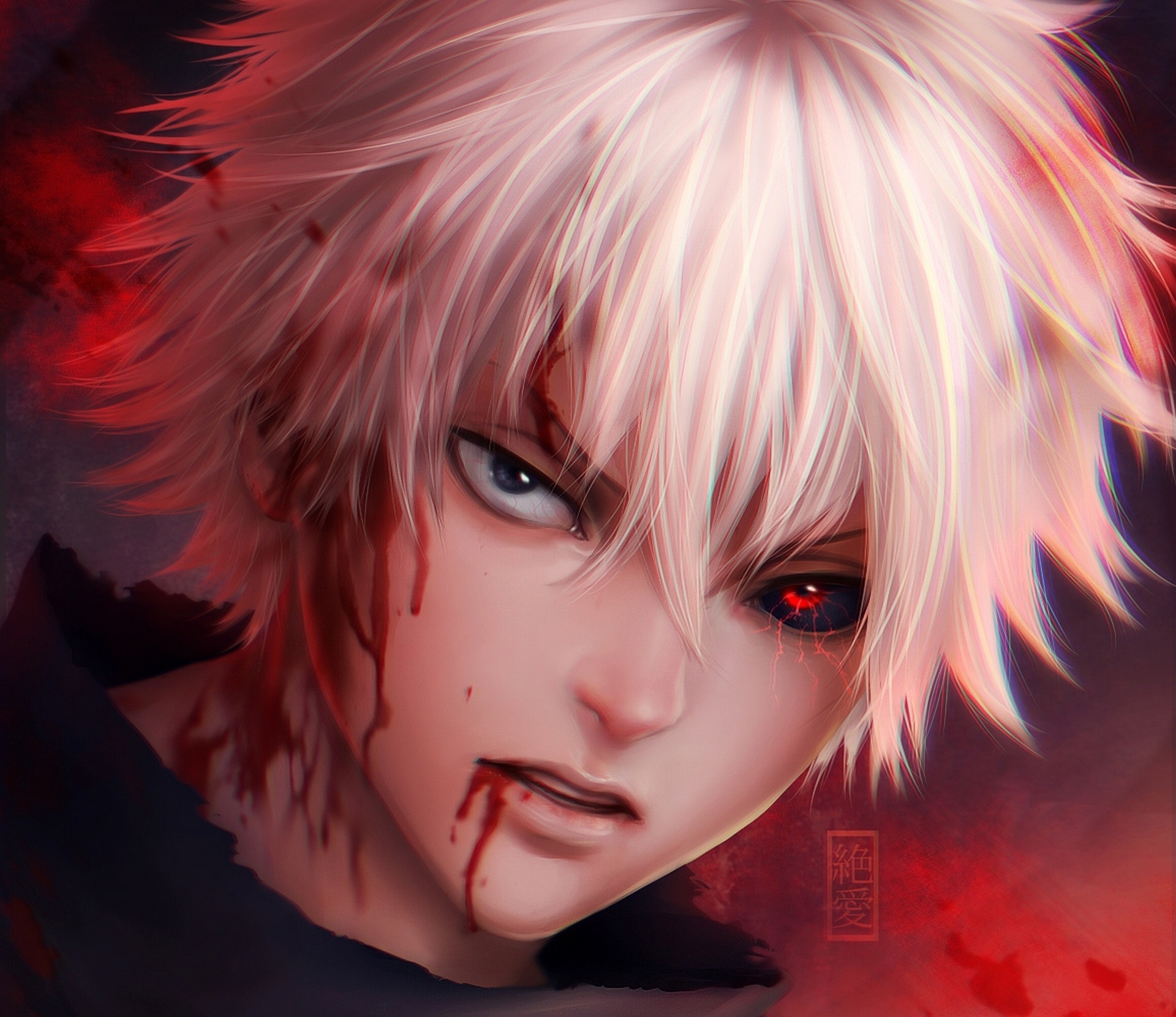 Скачать обои кровь, аниме, арт, парень, zetsuai89, Tokyo Ghoul, kaneki ken,  раздел аниме в разрешении 1920x1660