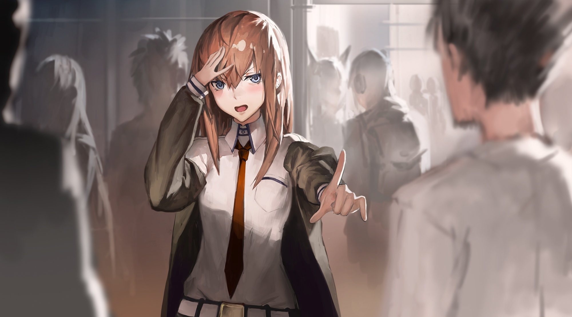 Обои девушка, аниме, арт, галстук, парень, makise kurisu, okabe rintarou,  steins;gate на телефон и рабочий стол, раздел сёдзё, разрешение 2000x1108 -  скачать