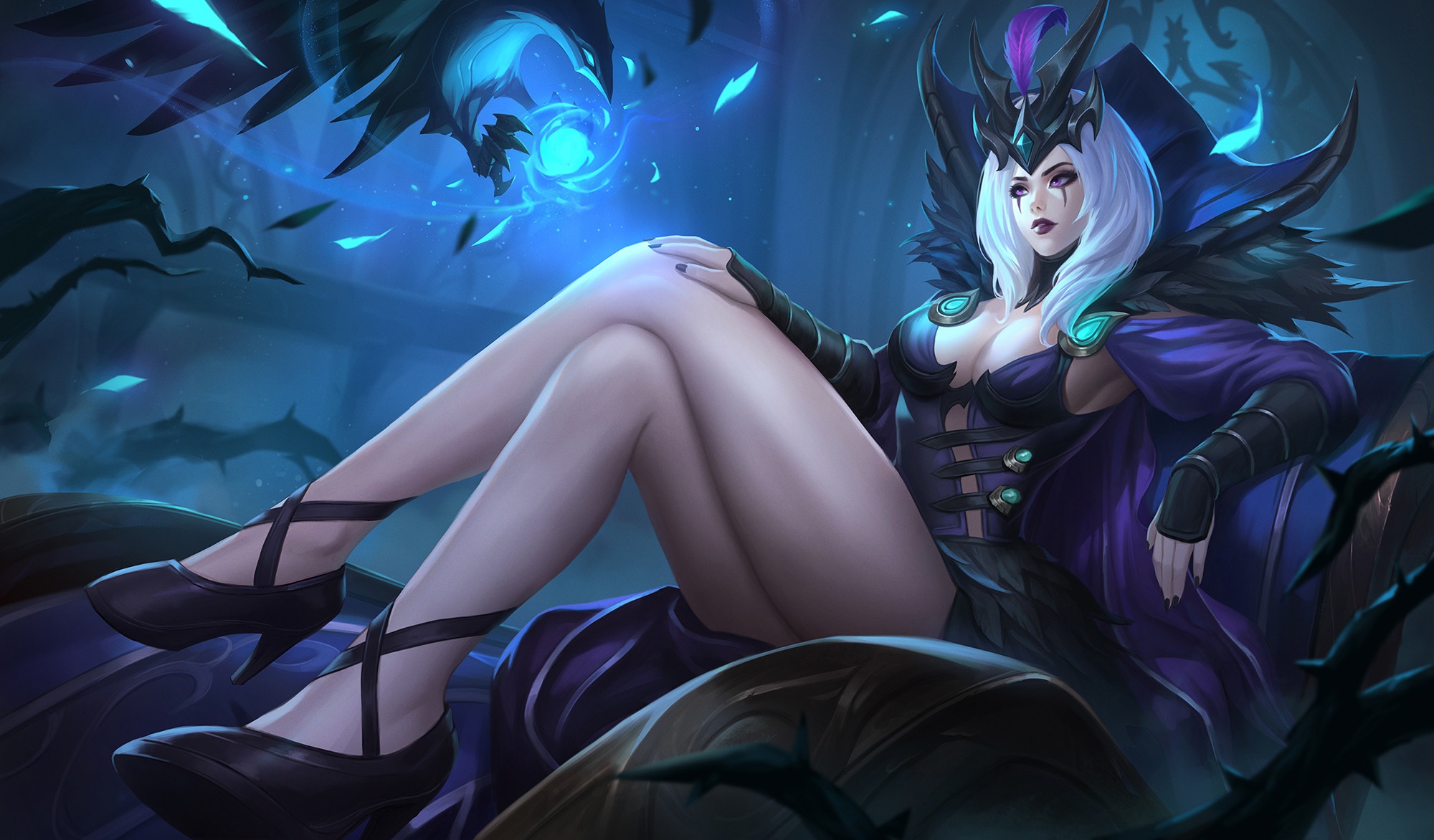 Скачать обои девушка, арт, сидит, League of Legends, LoL, LeBlanc, раздел  игры в разрешении 2000x1172