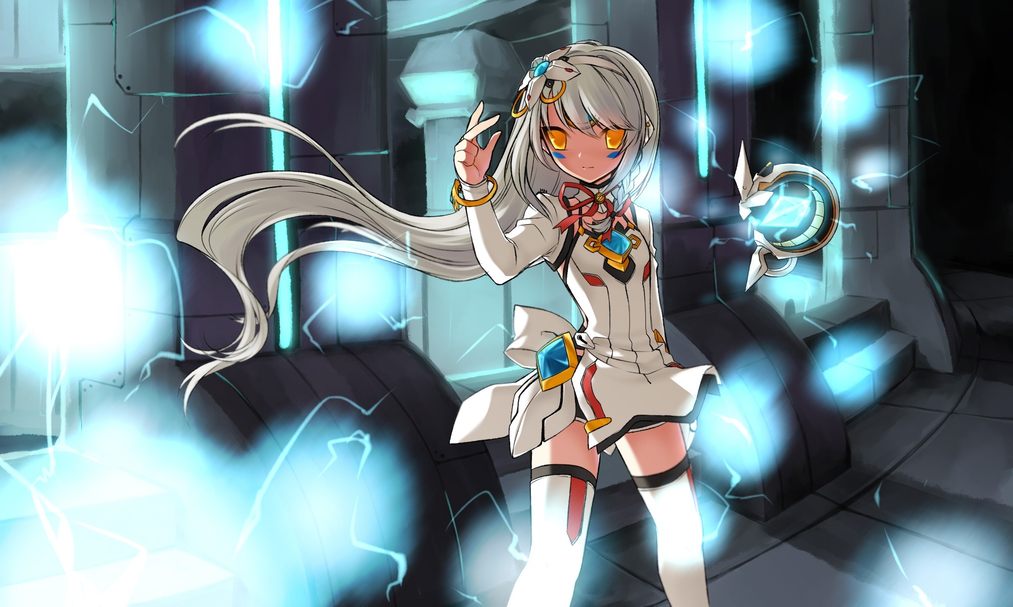 Скачать обои чулки, eve, девушка, браслеты, арт, магия, лента, elsword,  раздел аниме в разрешении 2000x1200