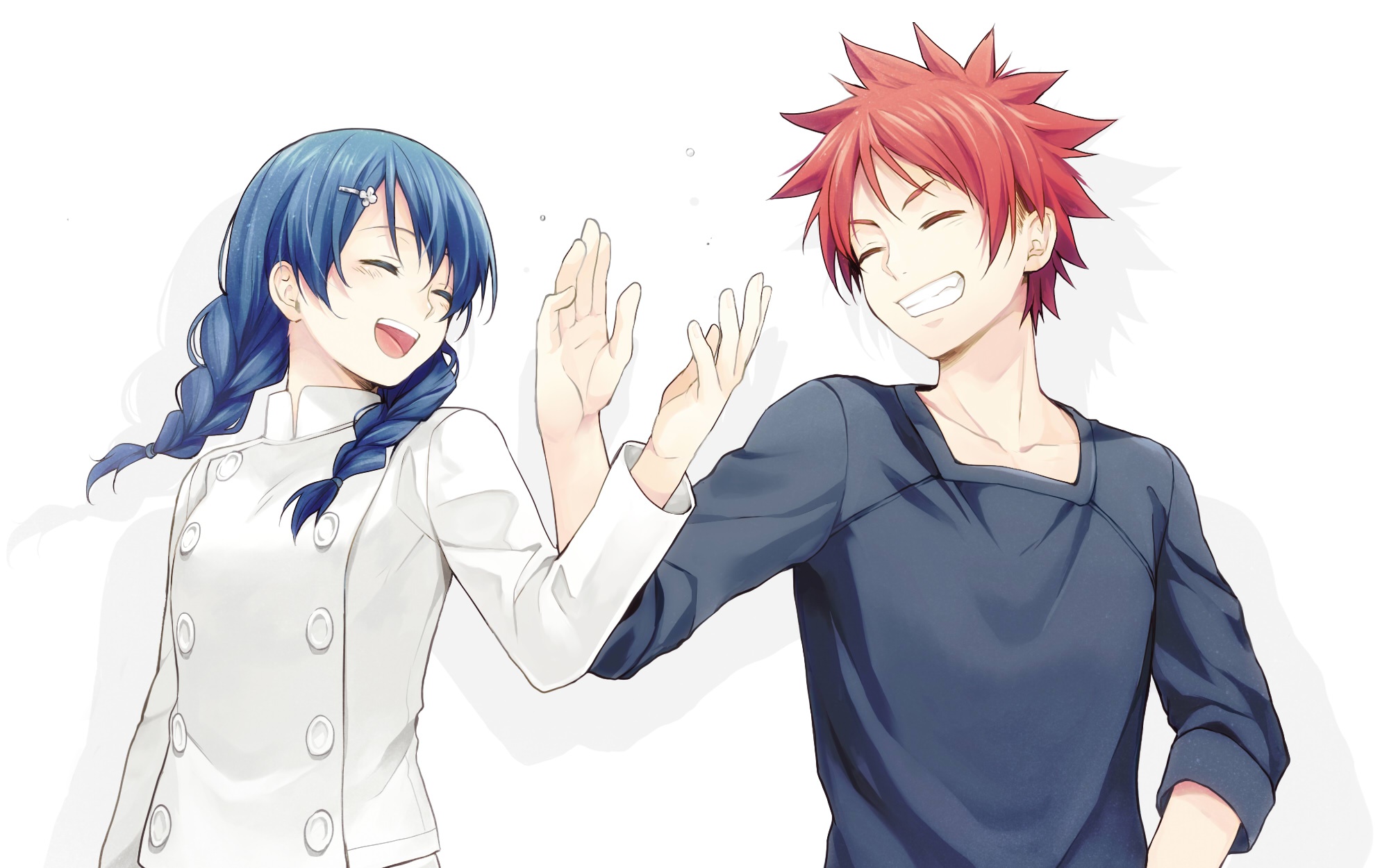 Скачать обои Fanart, Shokugeki no Souma, Yukihira Souma, Pixiv, Tadokoro  Megumi, Fanart From Pixiv, Shirataki Naco, High Five, раздел сёнэн в  разрешении 2000x1250