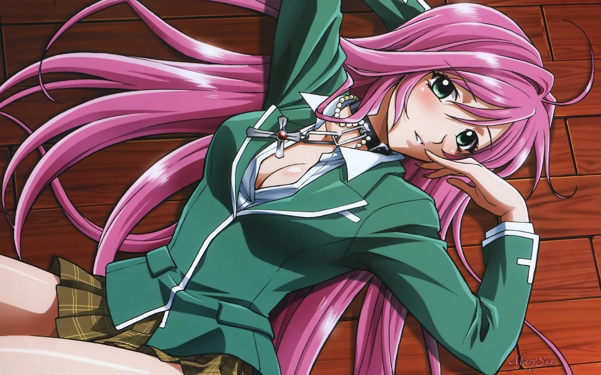 Скачать обои девушка, розовые волосы, Akashiya Moka, rosario + vampire,  акасия мока, раздел аниме в разрешении 2000x1250