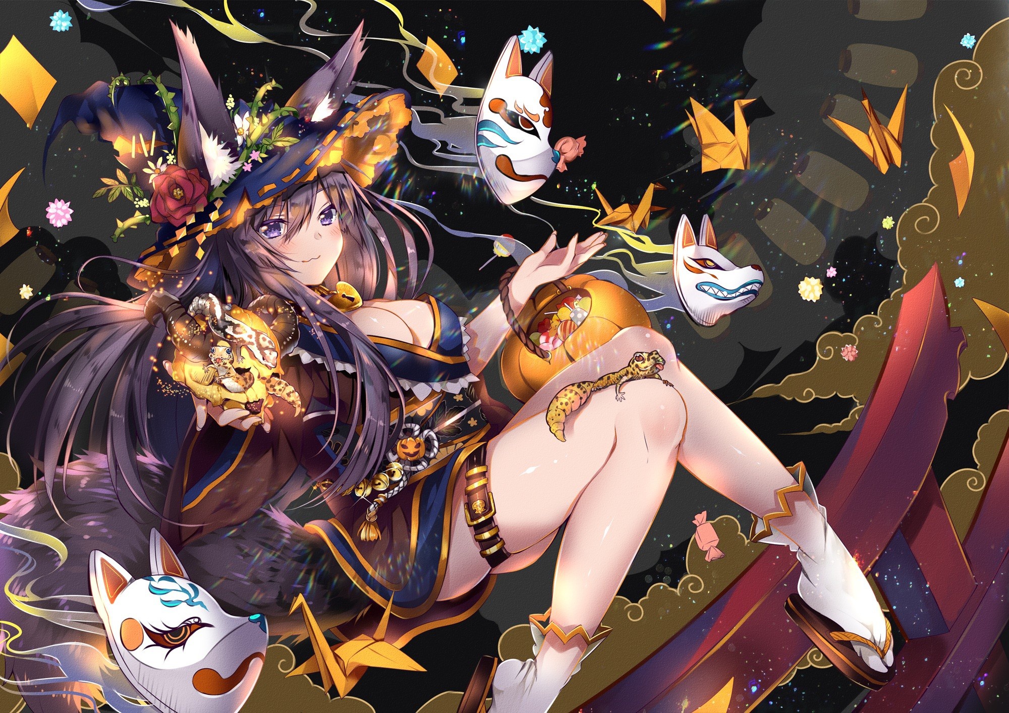 Обои kawaii, girl, halloween, fox, hat, anime, manga, oppai на телефон и  рабочий стол, раздел арт, разрешение 2000x1414 - скачать