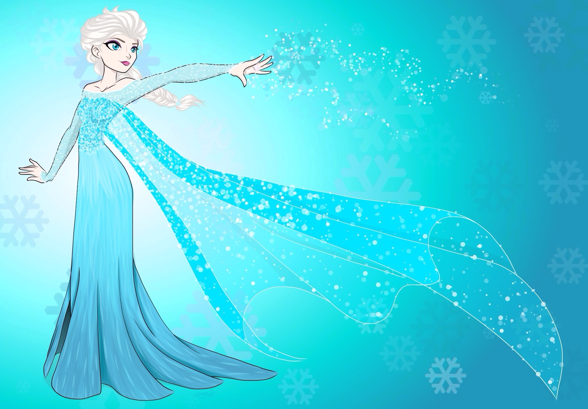 Обои снежинки, фон, платье, Frozen, Холодное сердце, Queen Elsa на телефон  и рабочий стол, раздел фантастика, разрешение 2021x1406 - скачать