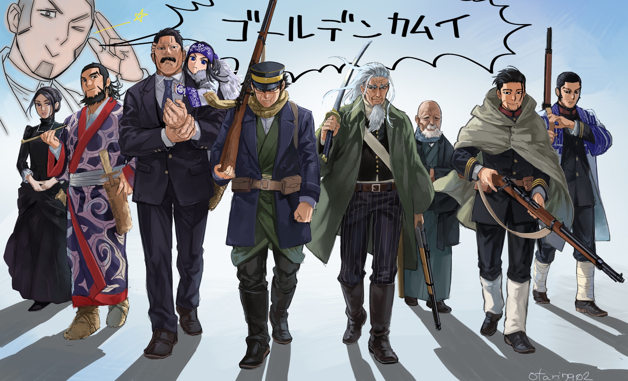 Скачать обои группа, аниме, персонажи, Golden Kamuy, раздел сёнэн в  разрешении 2046x1240