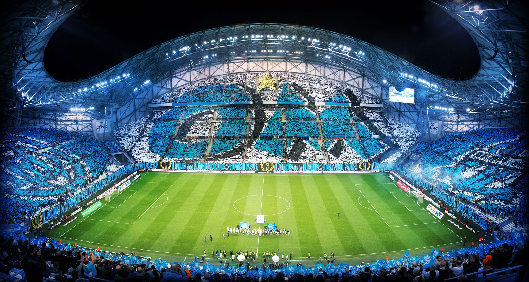 Обои Стадион, Олимпик Марсель, OLYMPIQUE DE MARSEILLE на телефон и рабочий  стол, раздел спорт, разрешение 2048x1093 - скачать