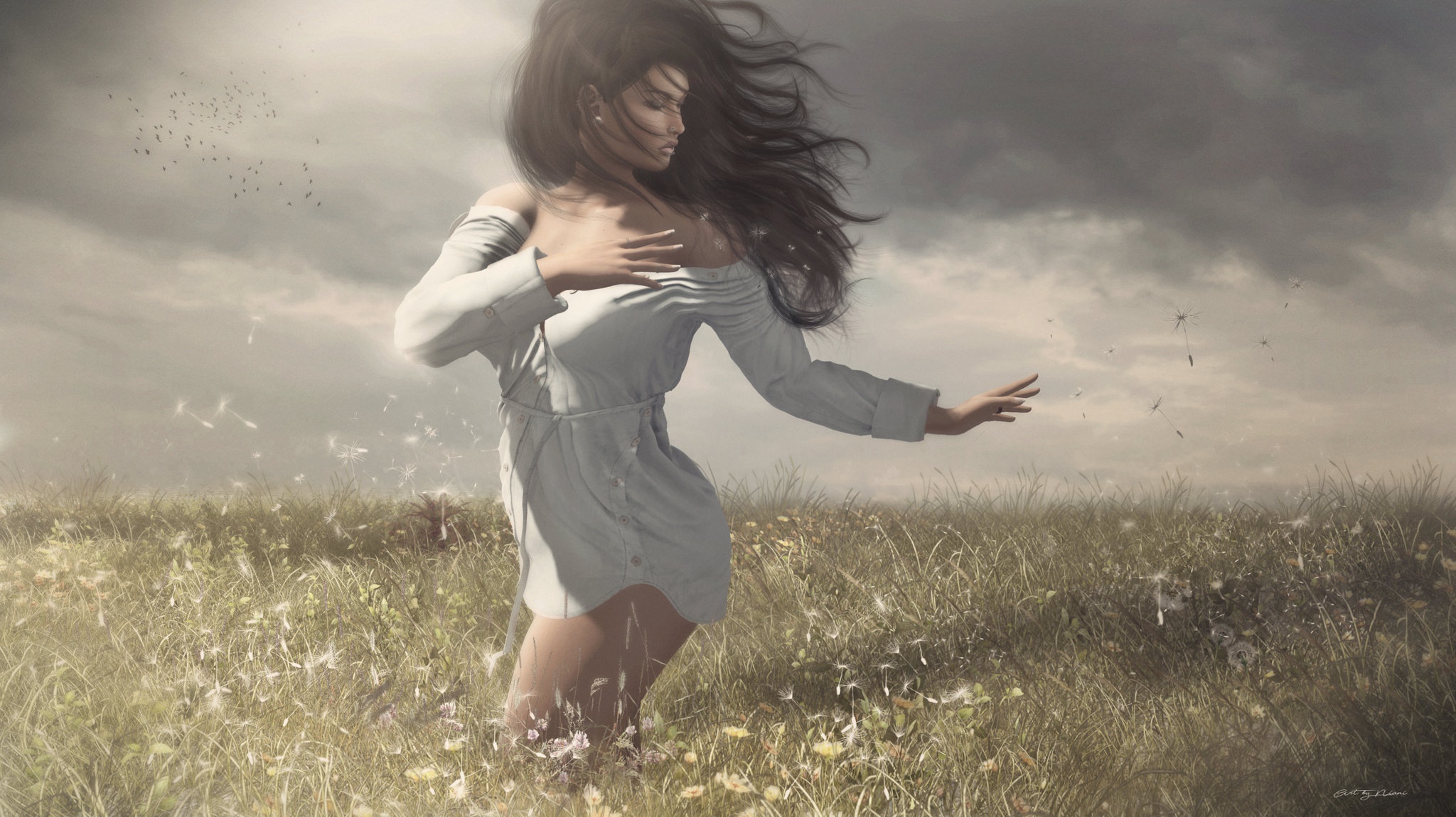 Кипела свобода. Девушка бежит по полю. Девушка на ветру. Девушка убегает. Девушка волосы на ветру.