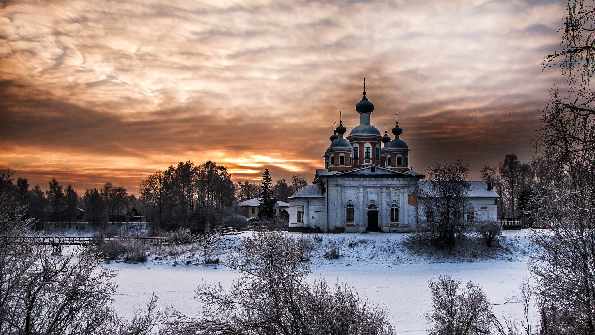 зимний пейзаж храм