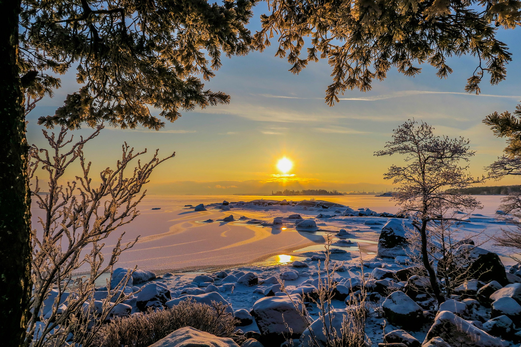 В морозные дни солнце восходит в тяжелом. Сестрорецк сосны залив. Финский залив зима рассвет. Зима закат. Солнце зимой.