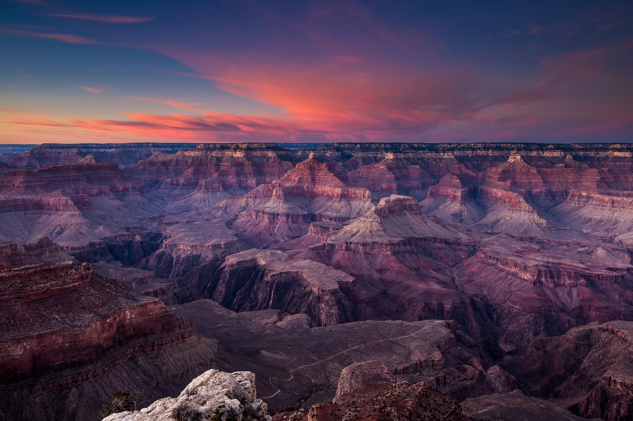 Обои небо, закат, горы, скалы, пустыня, США, Grand Canyon, штат Аризона на  телефон и рабочий стол, раздел пейзажи, разрешение 2048x1365 - скачать