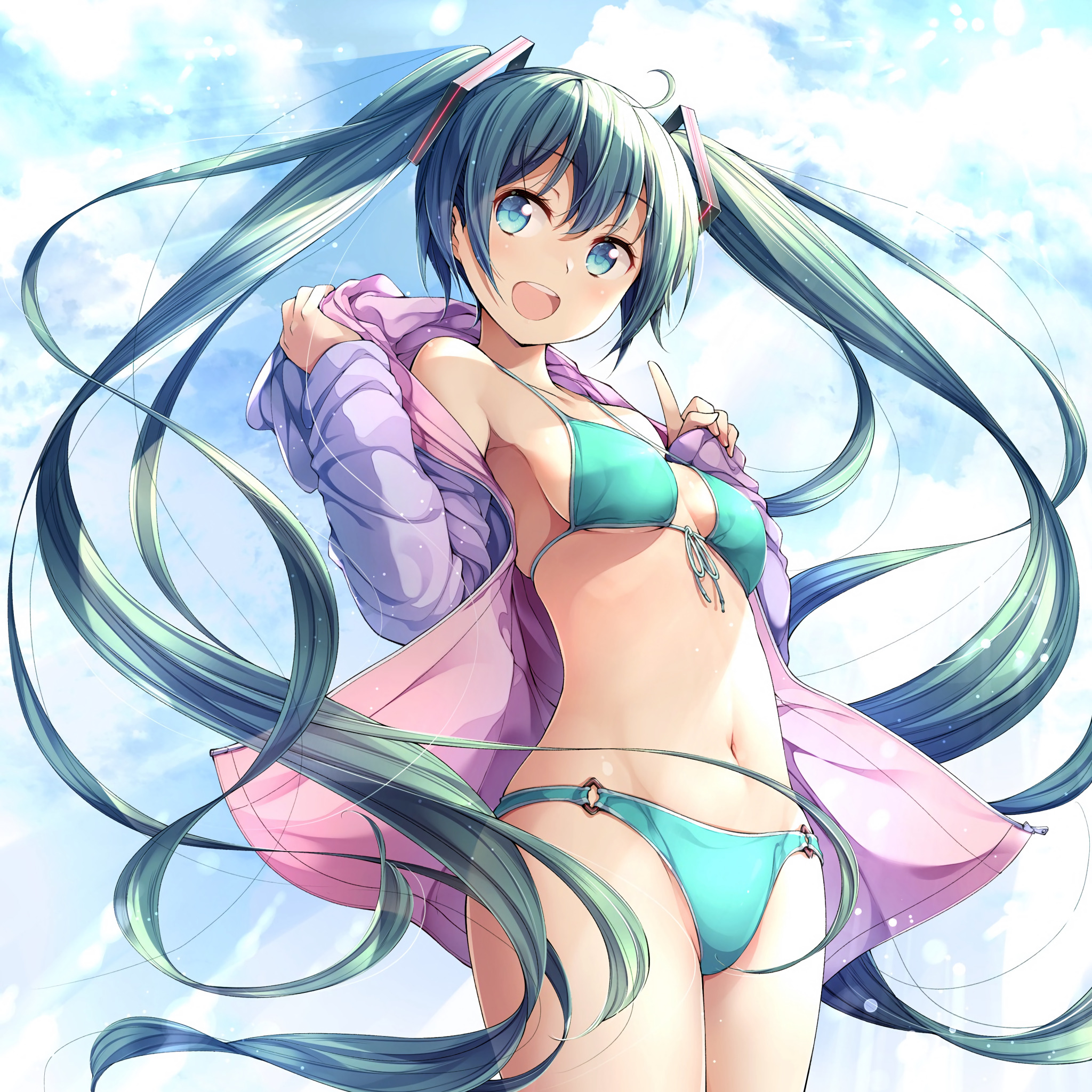 Скачать обои girl, sexy, vocaloid, hatsune miku, cleavage, long hair,  boobs, anime, раздел сэйнэн в разрешении 2048x2048