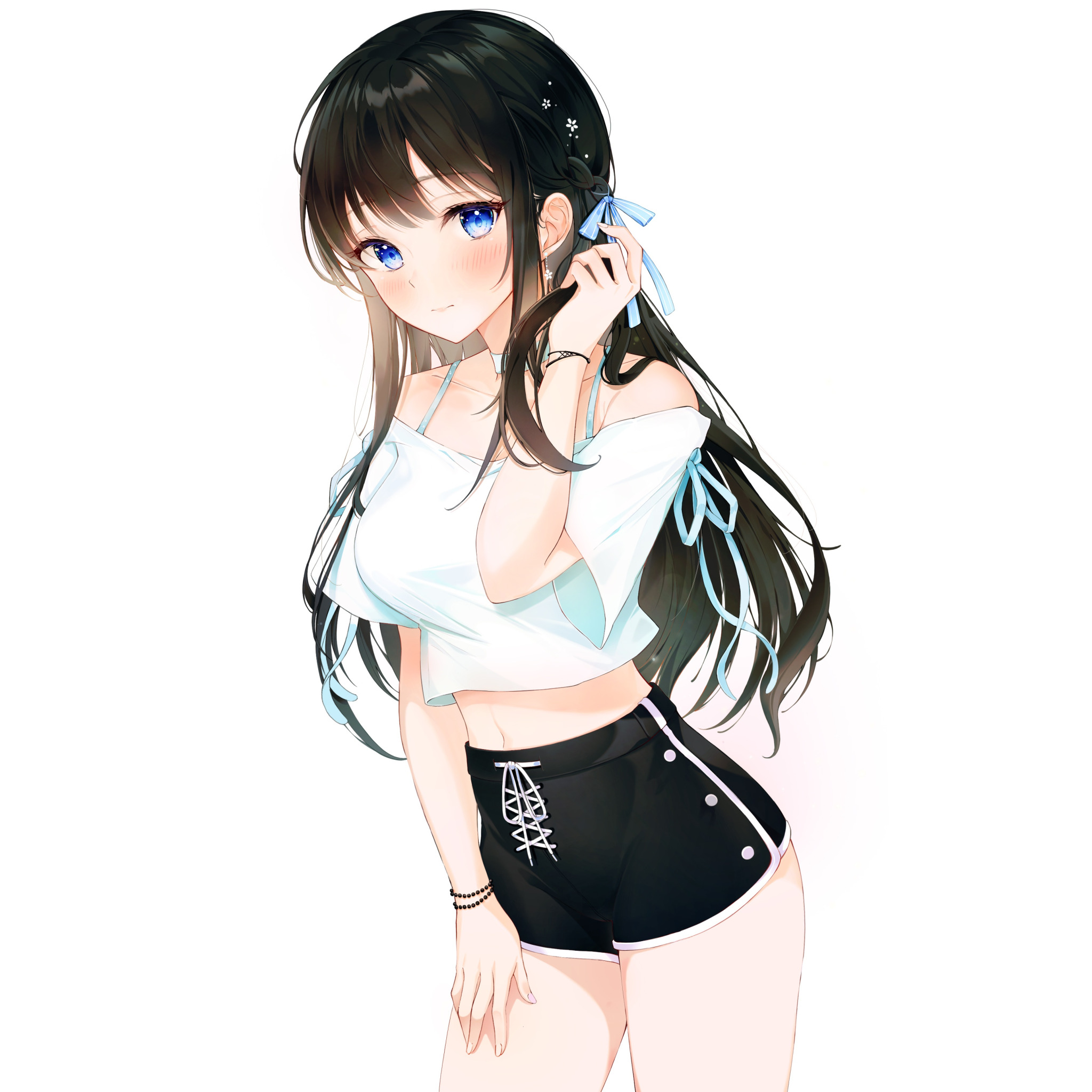 Скачать обои girl, sexy, shorts, long hair, boobs, anime, blue eyes,  beautiful, раздел сёнэн в разрешении 2048x2048