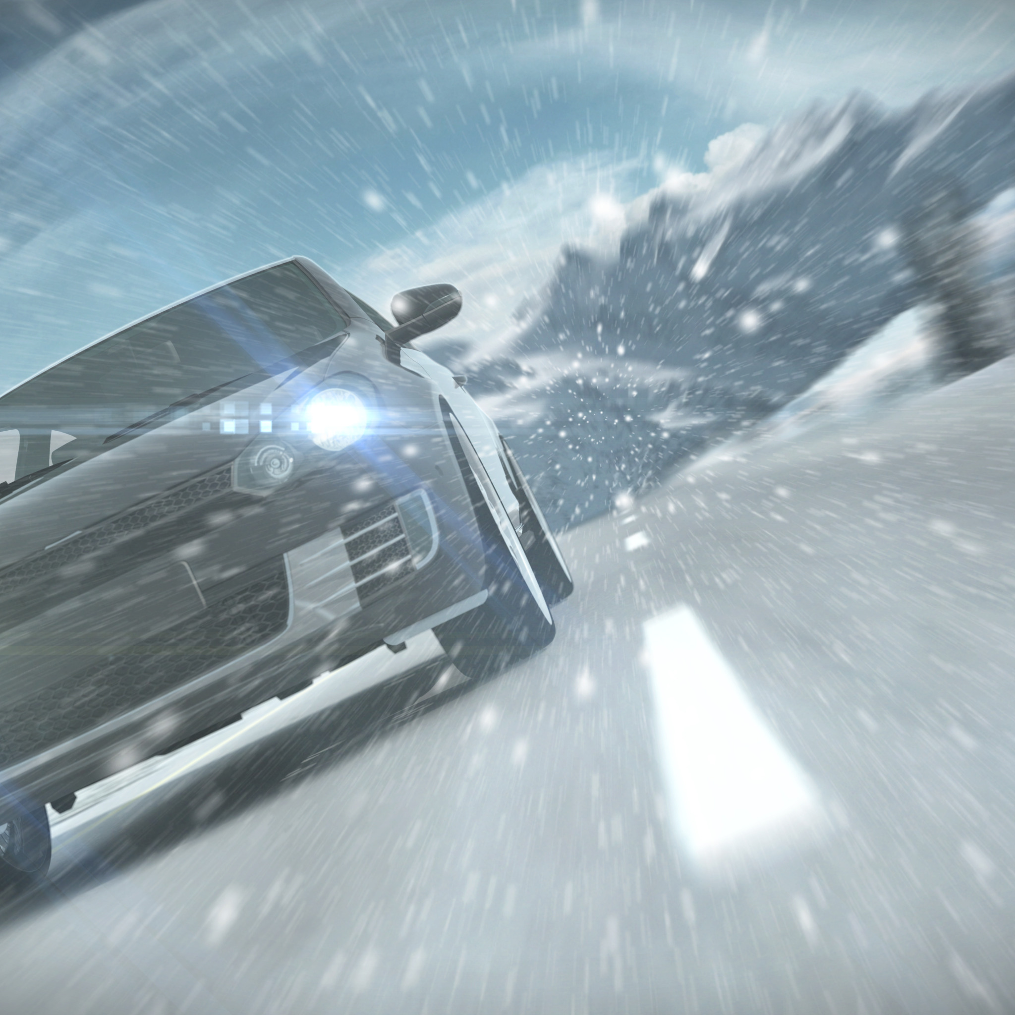 Игра машины снег. Машина в снегу. Авто на зимней дороге.