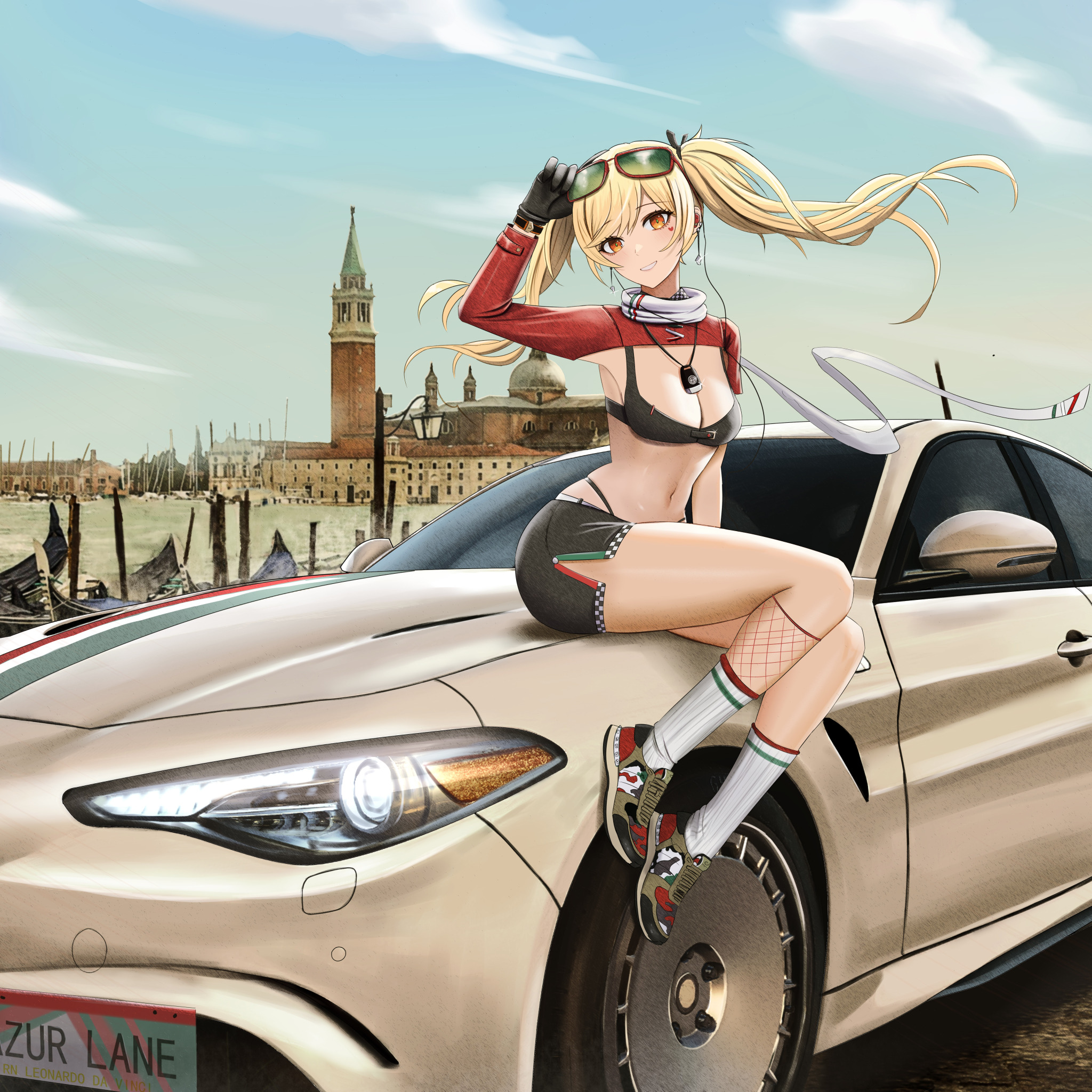 Скачать обои car, Alfa Romeo, Italy, anime, twintails, blonde, glasses,  necklace, раздел прочее в разрешении 2048x2048