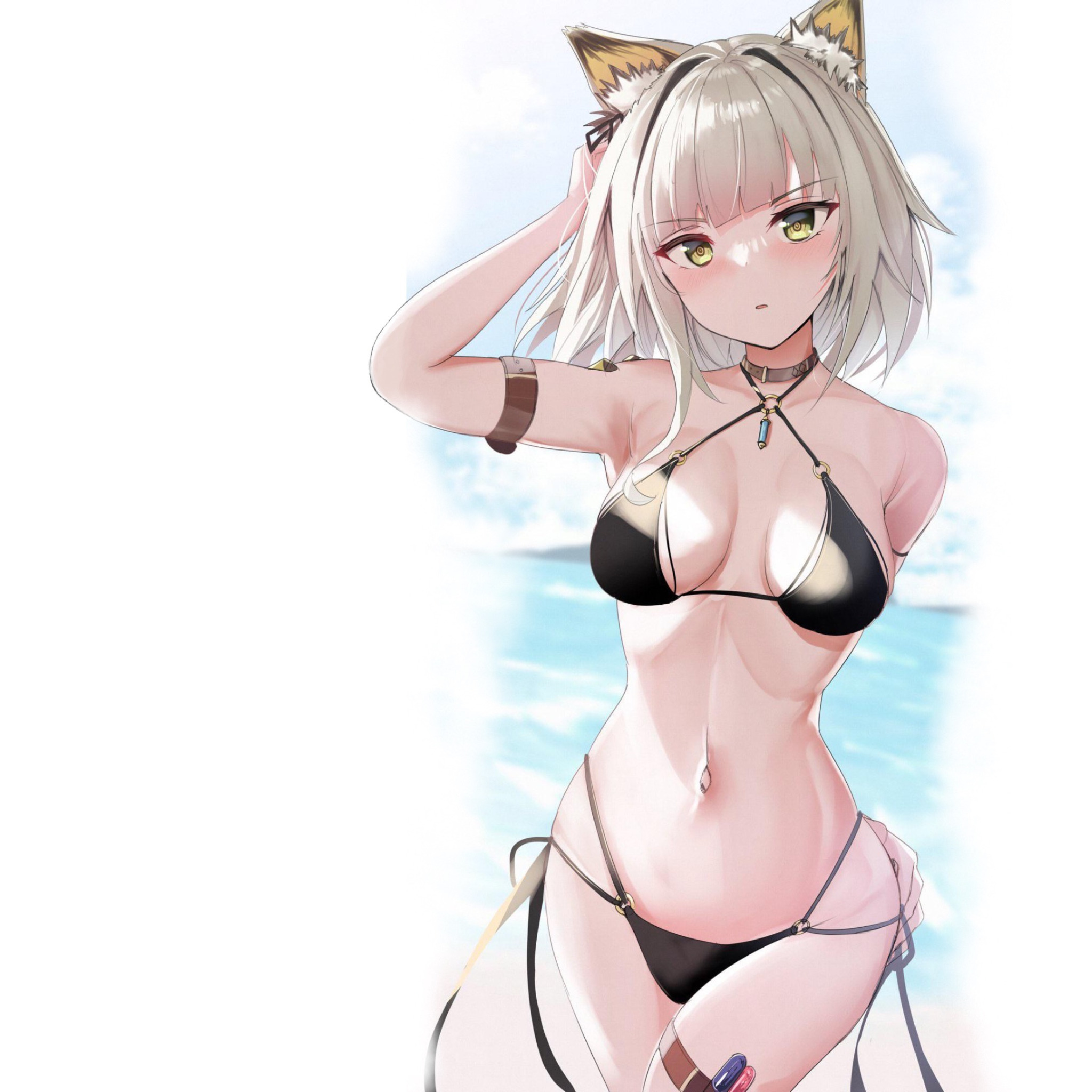 Скачать обои sexy, anime, cat, pretty, bikini, Kitty, Neko, black bikini,  раздел сэйнэн в разрешении 2048x2048