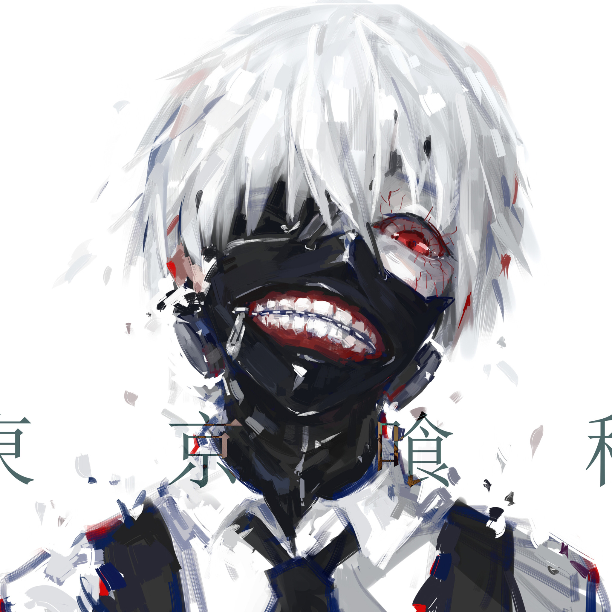 Скачать обои аниме, маска, белые волосы, anime, красный глаз, Tokyo Ghoul,  Kaneki Ken, Токийский Гуль, раздел сэйнэн в разрешении 2048x2048