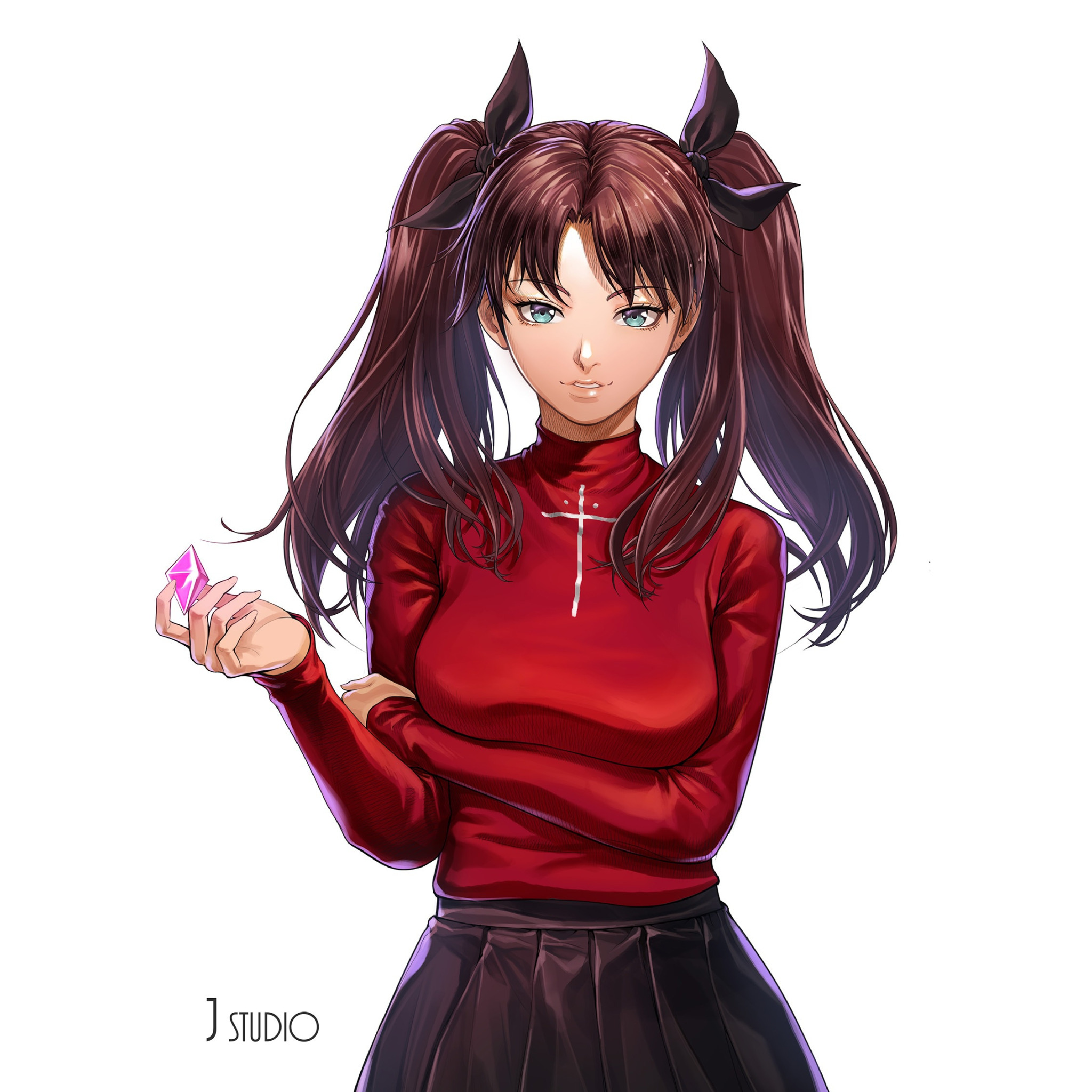 Скачать обои кристалл, девушка, Тосака Рин, Tohsaka Rin, Fate / Stay Night,  Судьба Ночь схватки, раздел сёнэн в разрешении 2048x2048