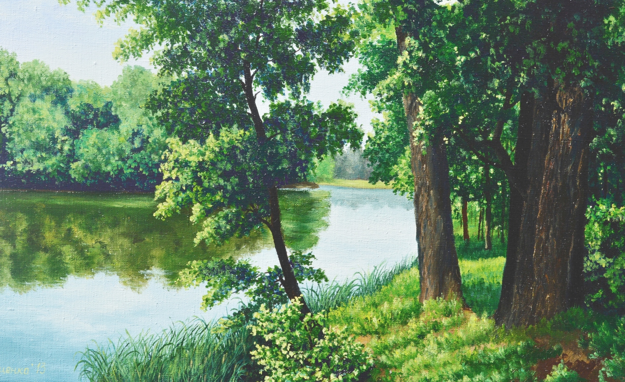 Рисунок леса реки. Луценко лето пейзаж. Картина Луценко Сергея у реки.
