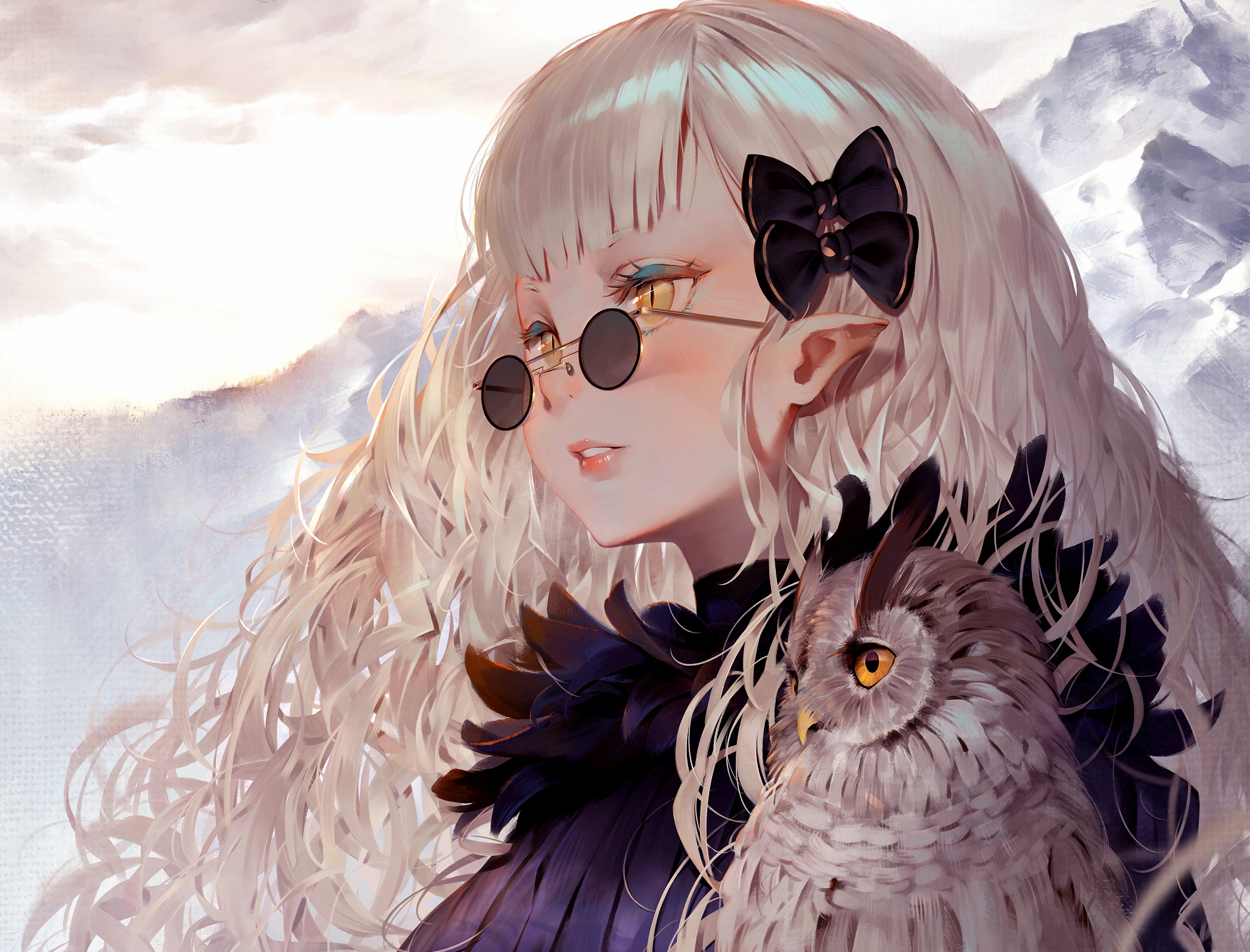 Обои Girl, long hair, anime, art, birds, glasses, artwork, owl на телефон и  рабочий стол, раздел арт, разрешение 2098x1598 - скачать