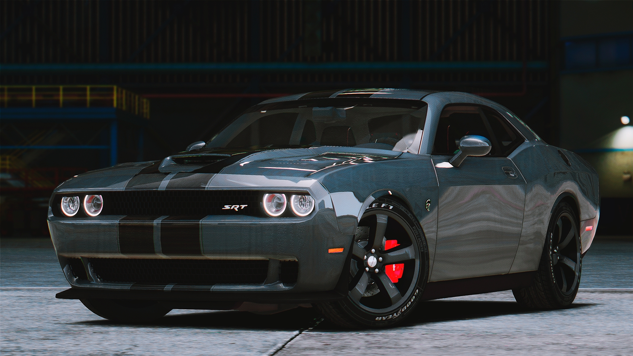 Скачать обои серый, Dodge, Challenger, GTA 5, 2015, раздел игры в  разрешении 2134x1200