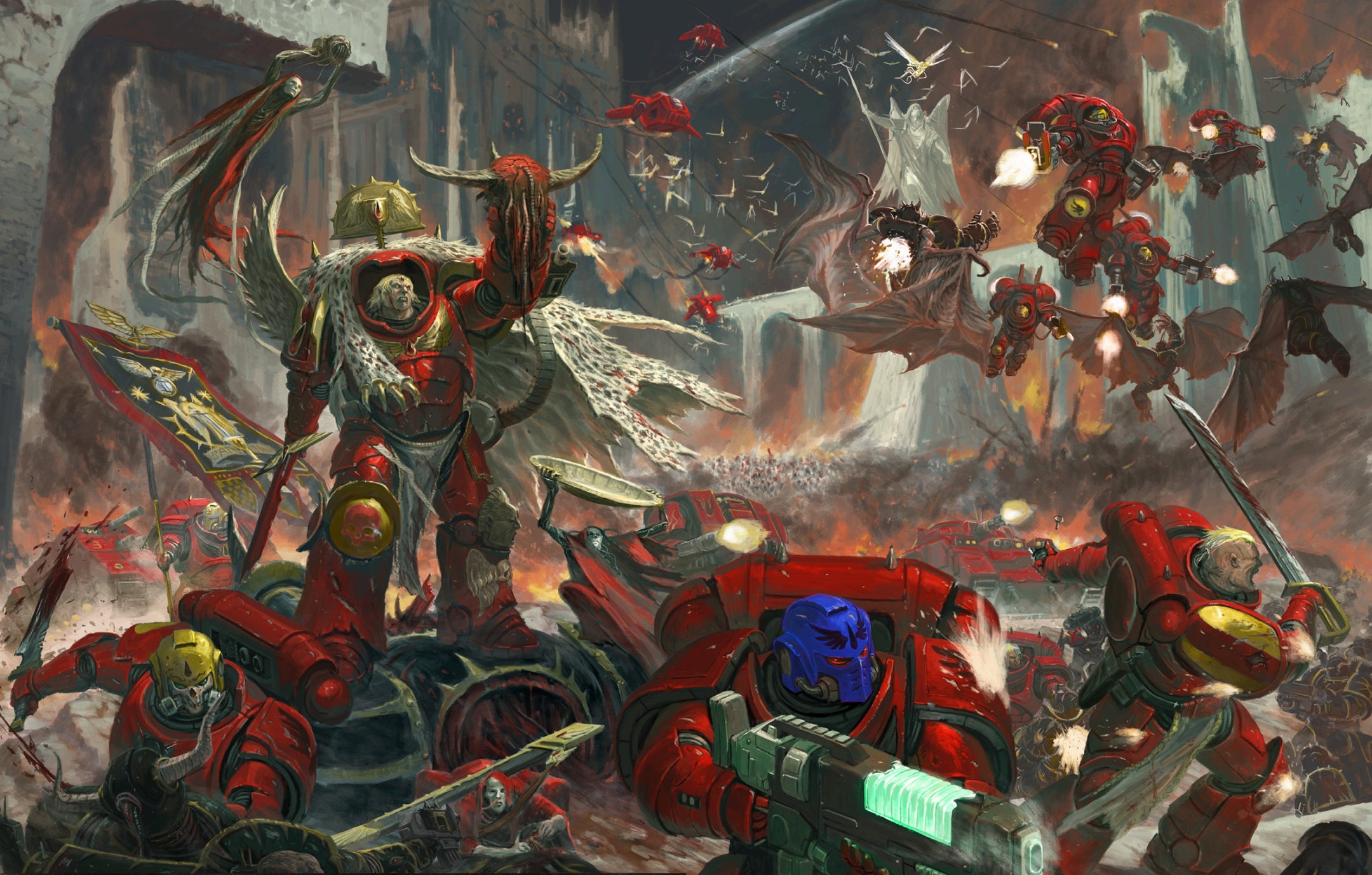 Скачать обои chaos, space marines, battle, demons, Warhammer 40 000, Blood  Angels, раздел фантастика в разрешении 2160x1377