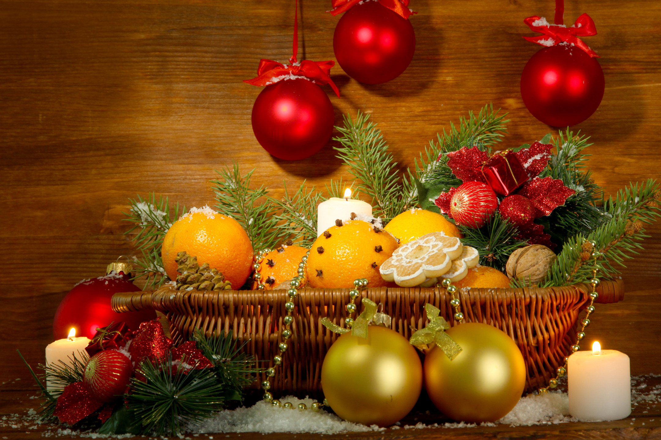 украшения, корзина, елка, новый год, апельсин, Рождество, Christmas, decoration