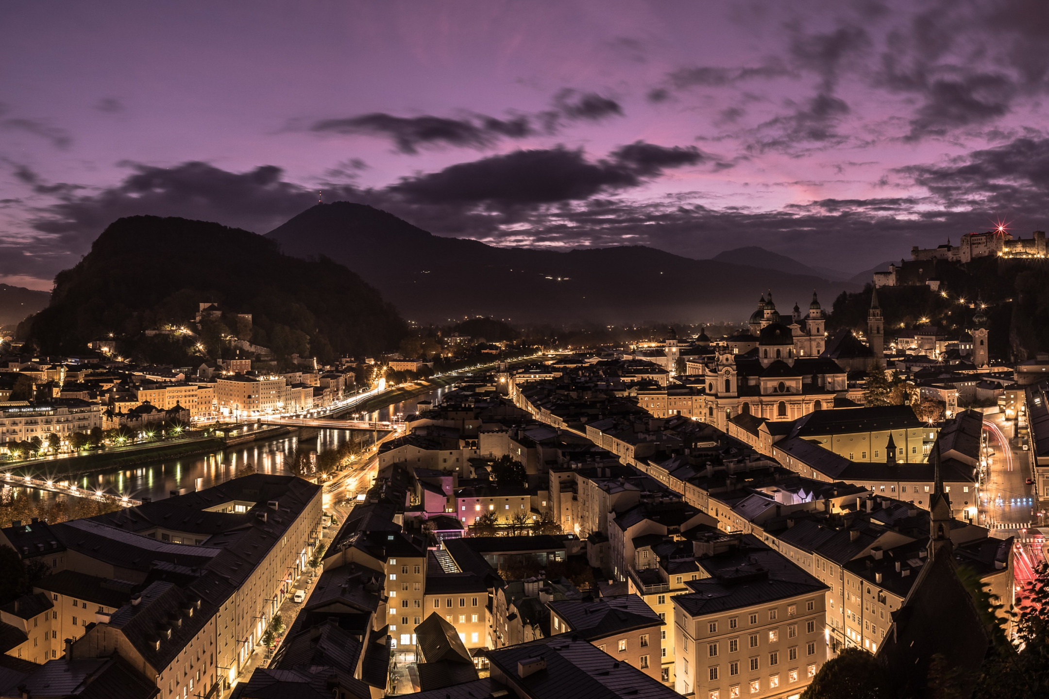 ночь, город, Salzburg, golden city