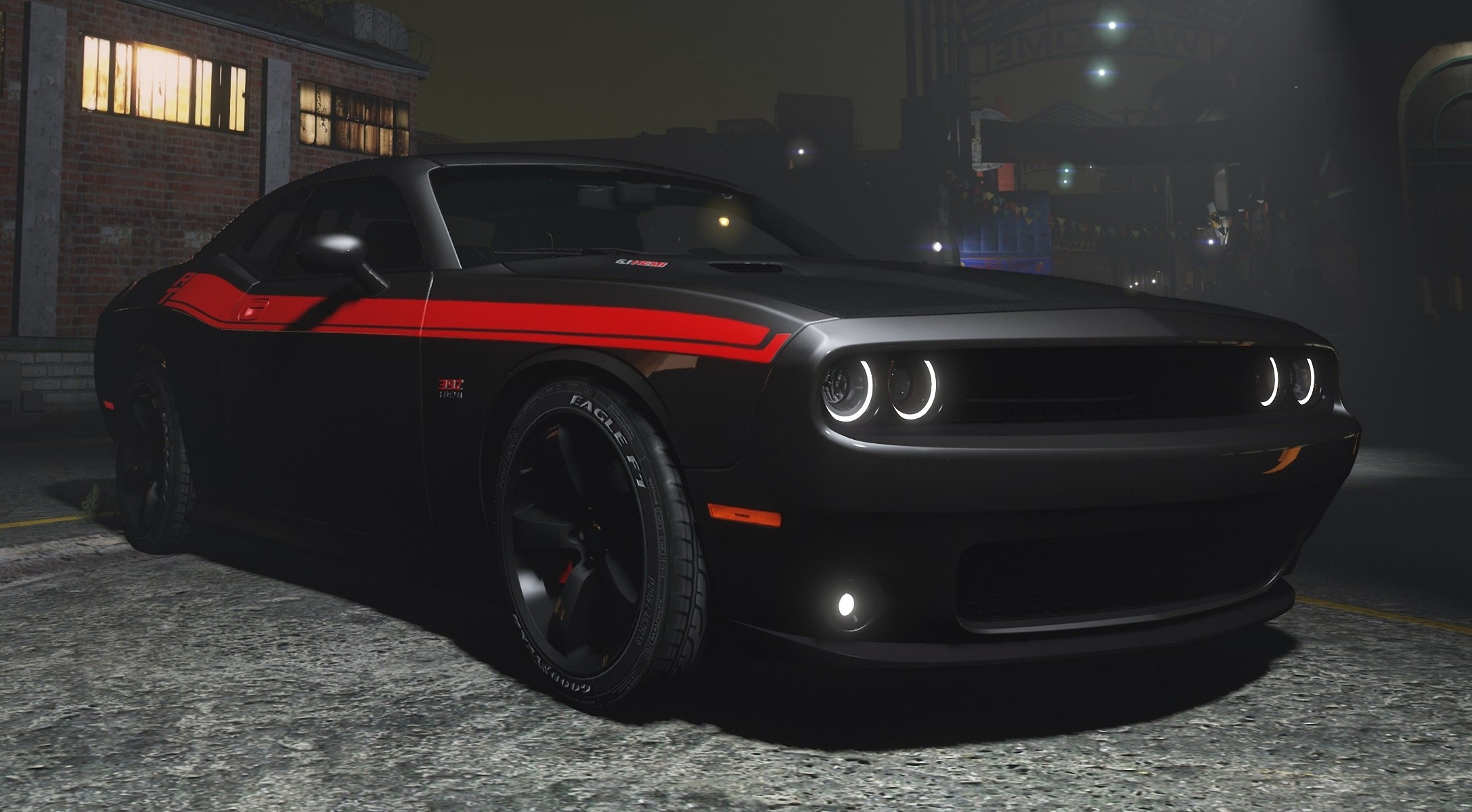 Скачать обои ночь, чёрный, Dodge, Challenger, GTA 5, 2015, раздел игры в  разрешении 2175x1200