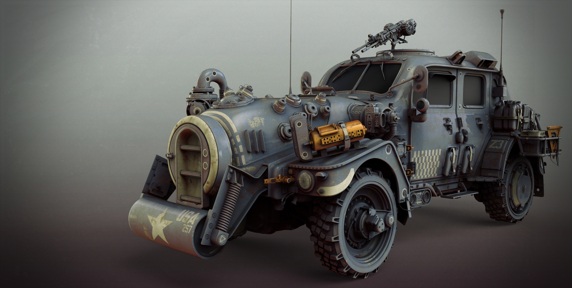 Обои машина, арт, Matthias Develtere, sci-fi ww2 allied standard car на  телефон и рабочий стол, раздел рендеринг, разрешение 2200x1107 - скачать