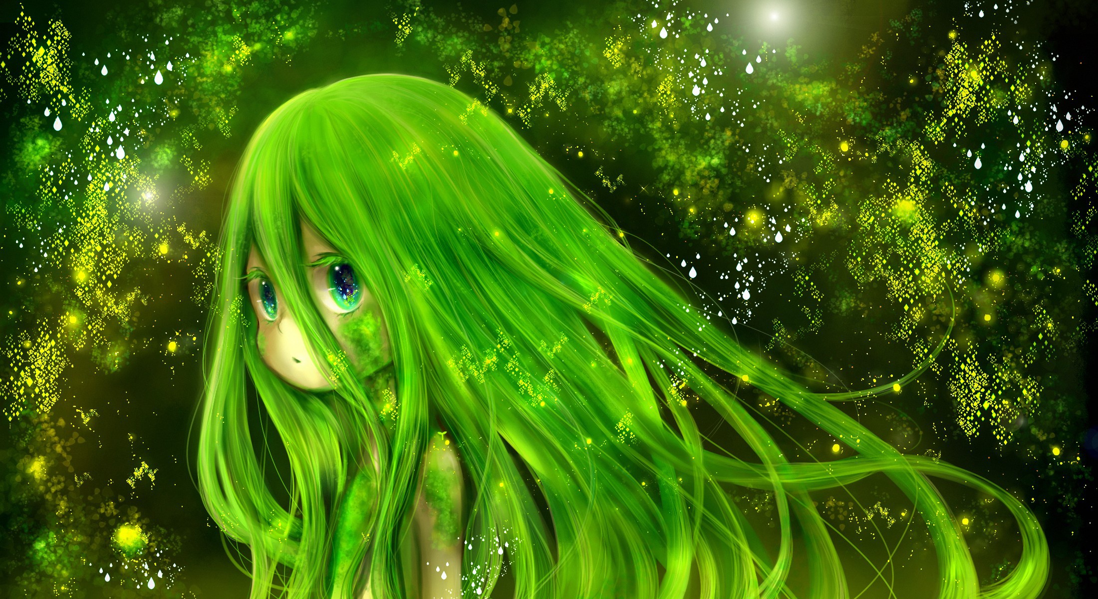 Обои green, kawaii, girl, fantasy, nature, anime, beautiful, pretty на  телефон и рабочий стол, раздел арт, разрешение 2200x1200 - скачать