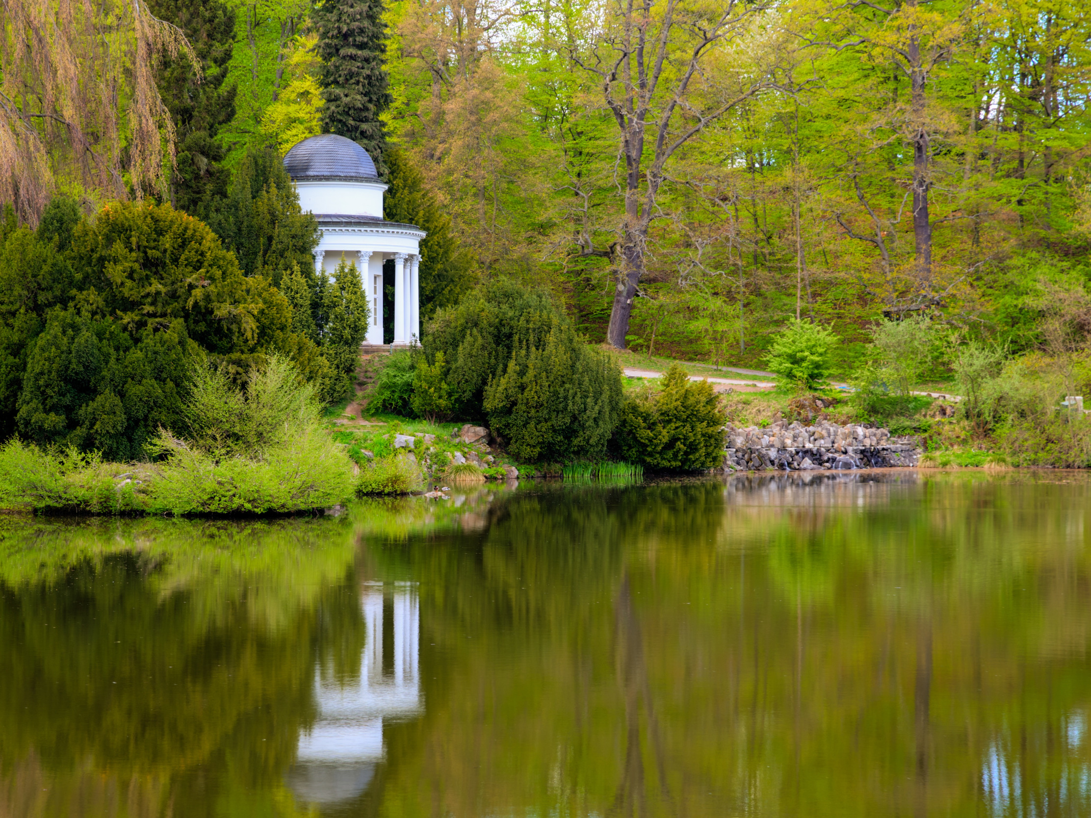 Парк у воды отражение фото Скачать обои деревья, парк, отражение, Schlosspark Wilhelmshöhe, раздел пейзажи 