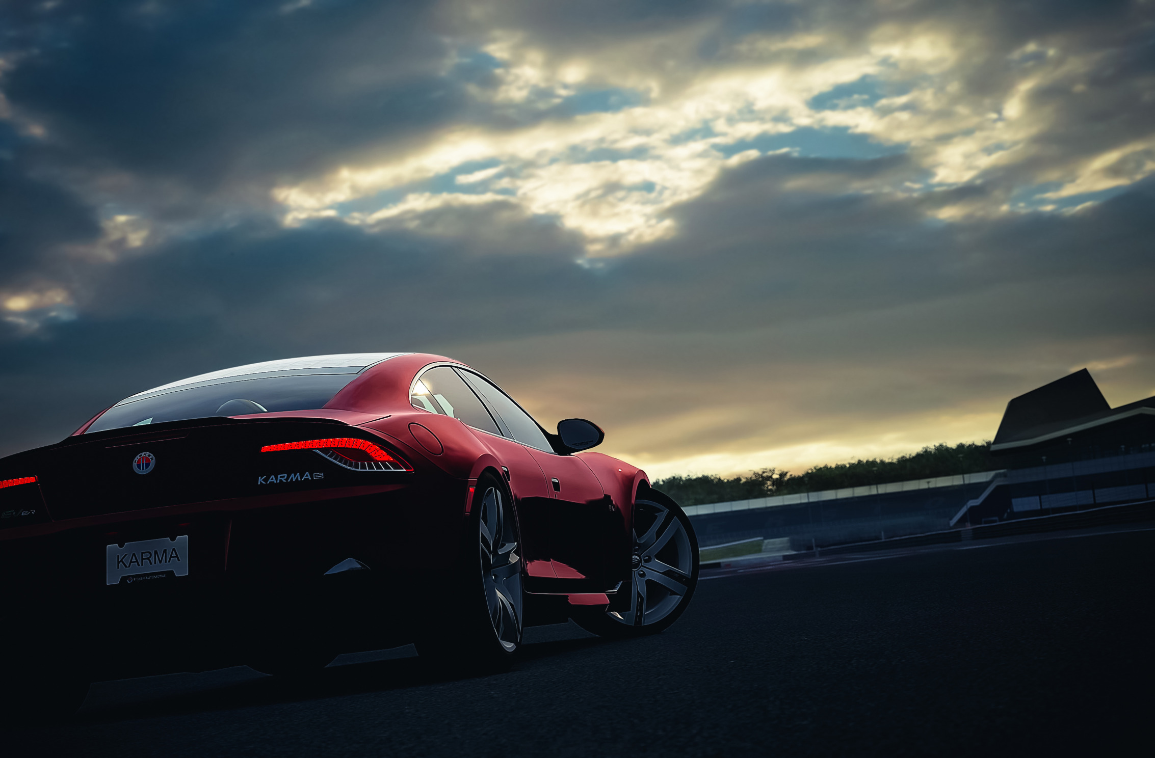 Скачать обои car, машина, закат, красная, sunset, fisker, karma, раздел  другие марки в разрешении 2266x1488