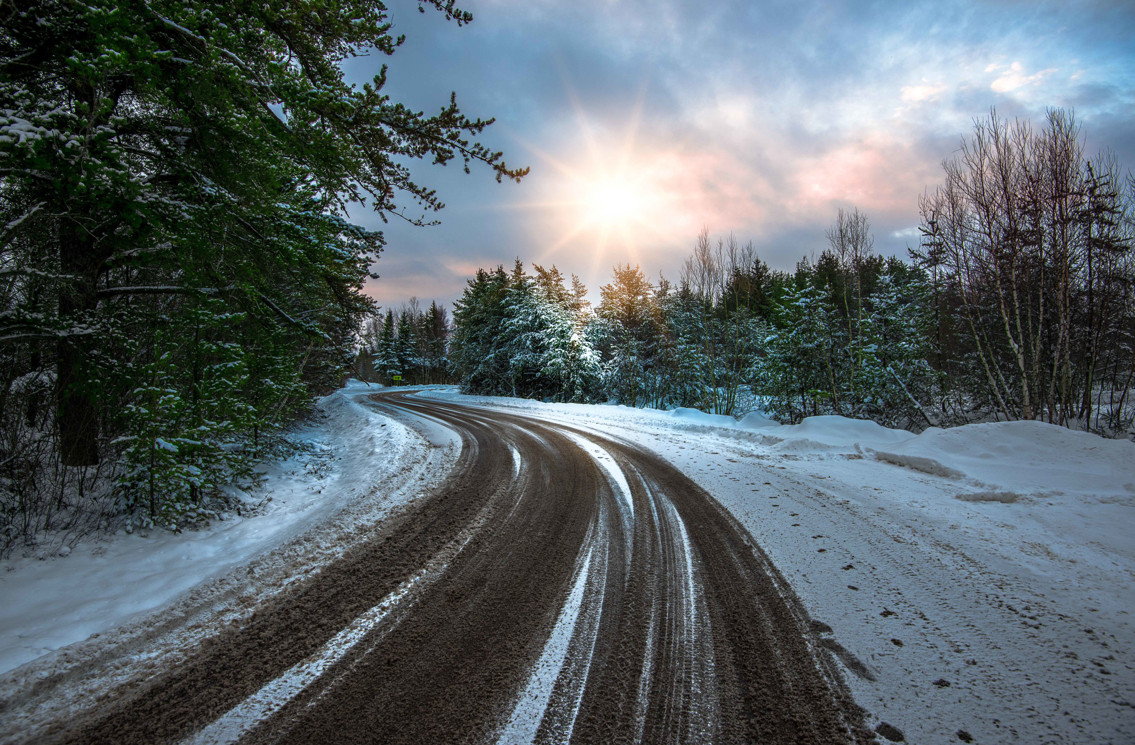 зима, дорога, снег