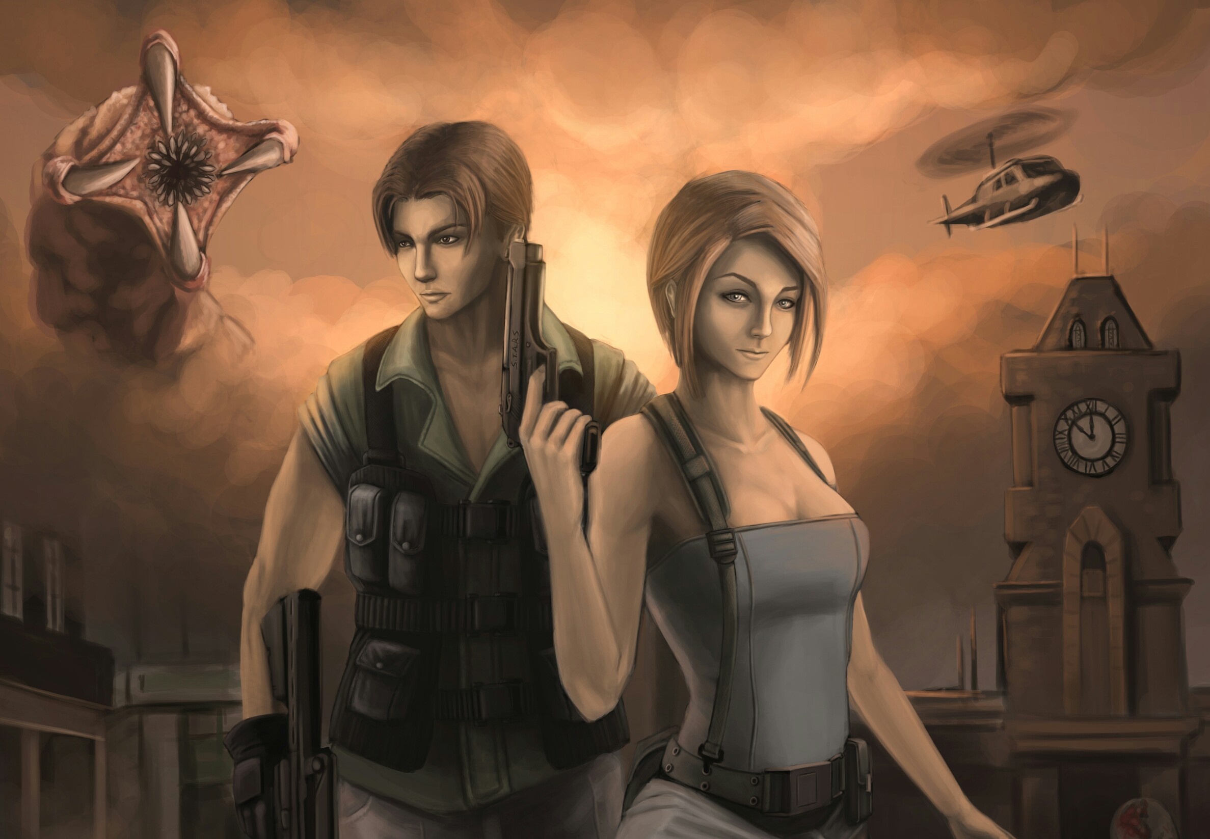 Скачать обои jill valentine, Carlos Oliveira, resident evil 3, джилл  валентайн, Карлос Оливейра, раздел игры в разрешении 2375x1647